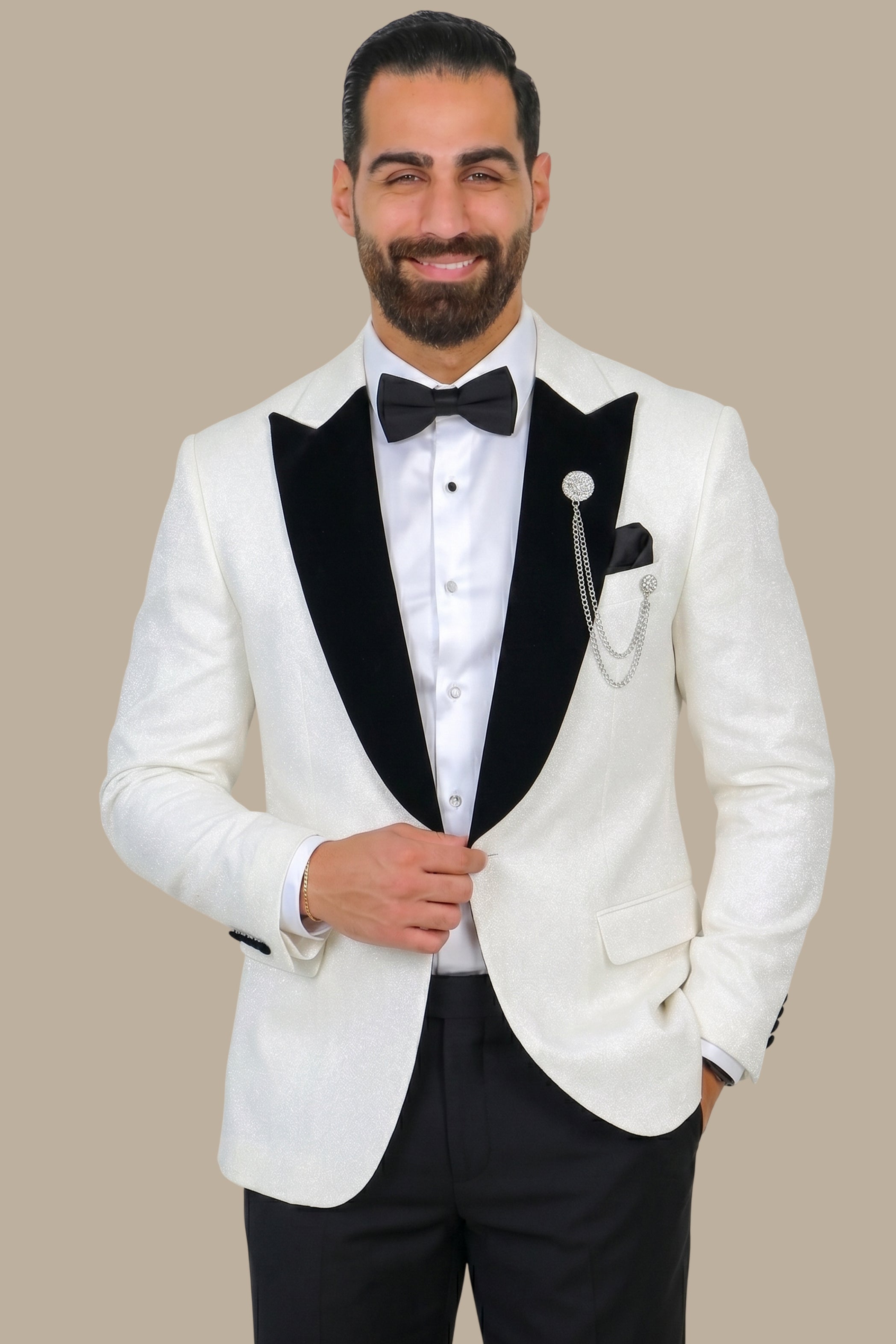 White Elegance Tuxedo with Wide Curved Peak Lapel
