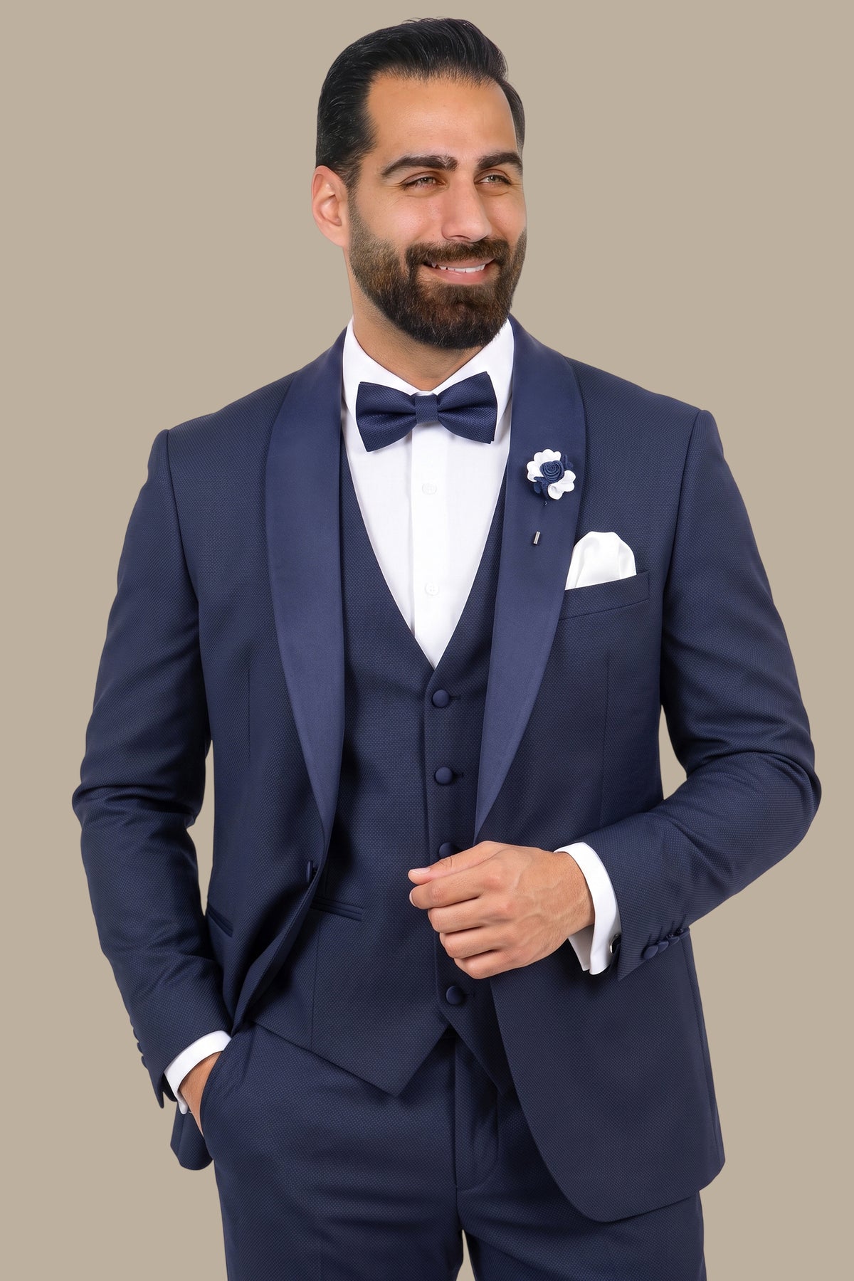 3-Piece Piqué Tuxedo Shawl Collar