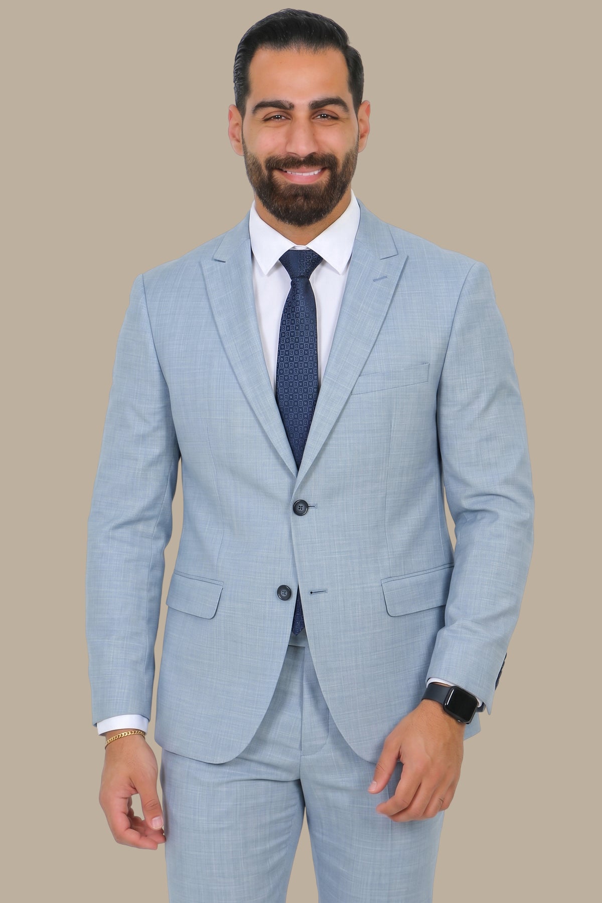 Light Blue Fil-à-Fil Peak Lapel Suit