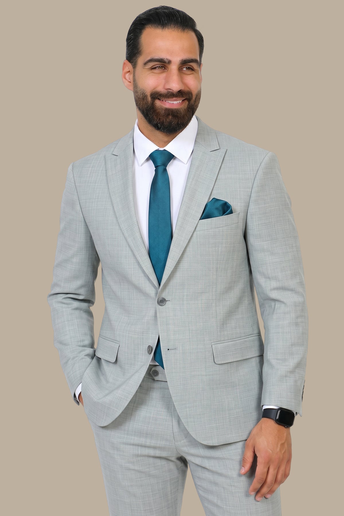 Dark Mint Fil-à-Fil Peak Lapel Suit