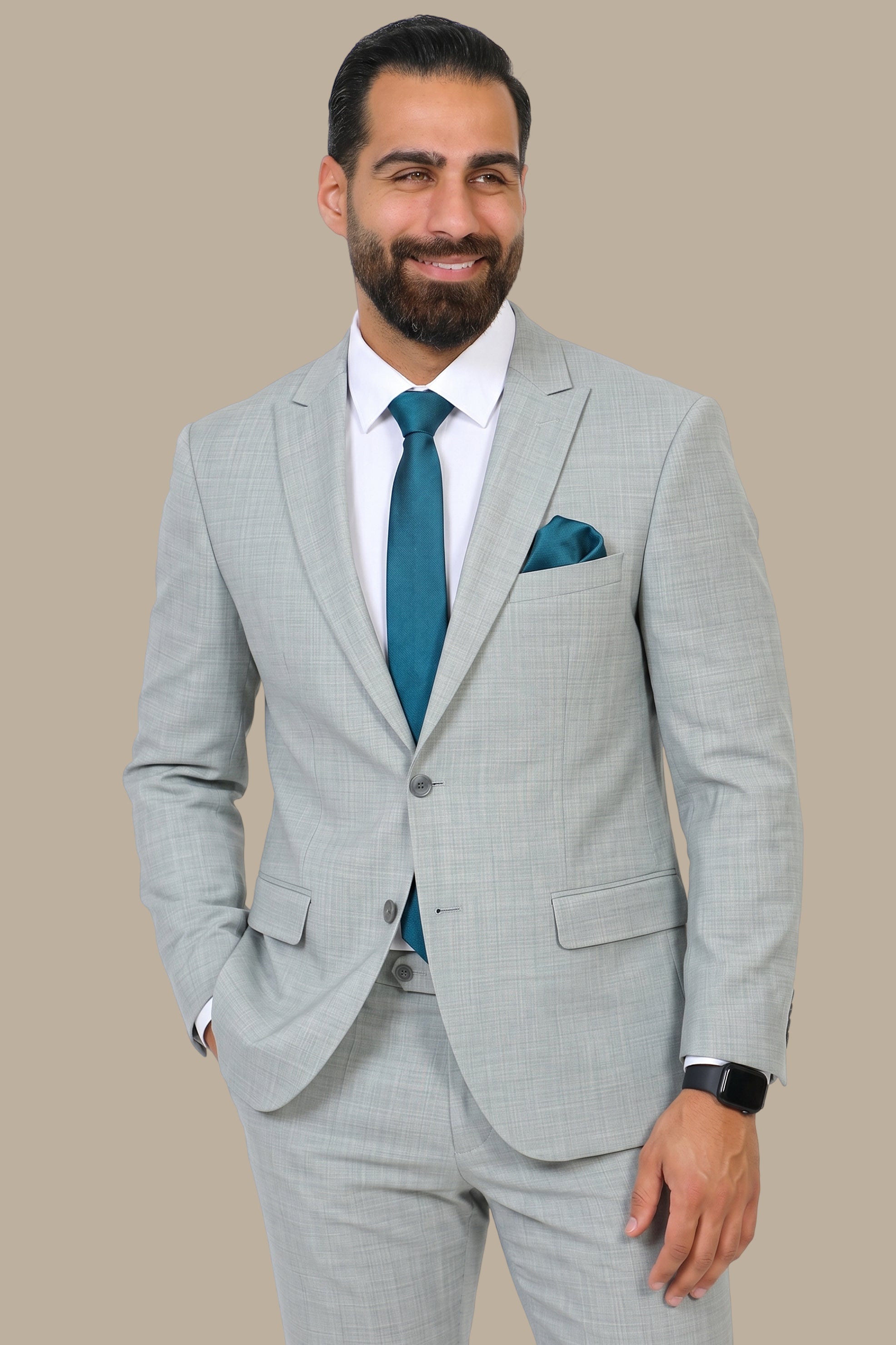 Dark Mint Fil-à-Fil Peak Lapel Suit