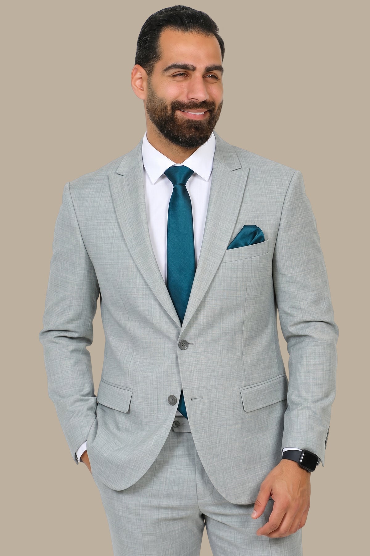 Dark Mint Fil-à-Fil Peak Lapel Suit