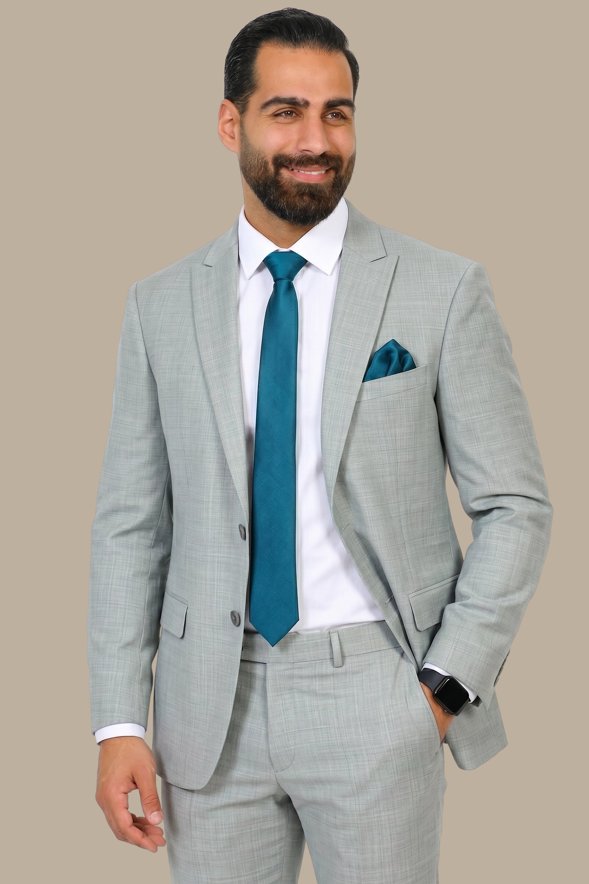 Dark Mint Fil-à-Fil Peak Lapel Suit