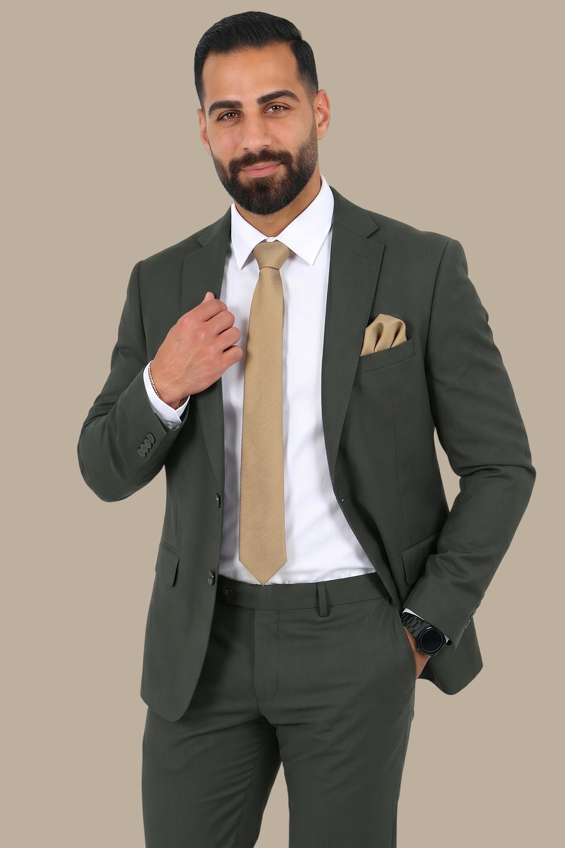 Dark Green Notch Lapel Classic Slim Fit Suit