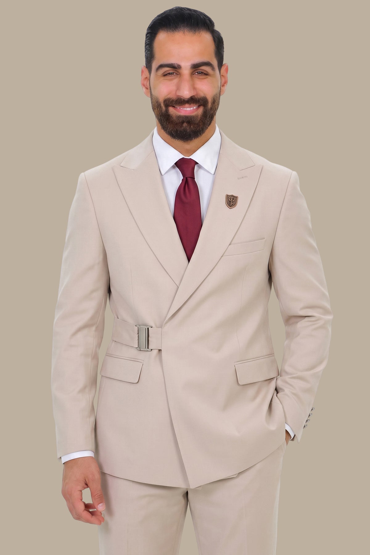 Side Buckle Peak Lapel Suit