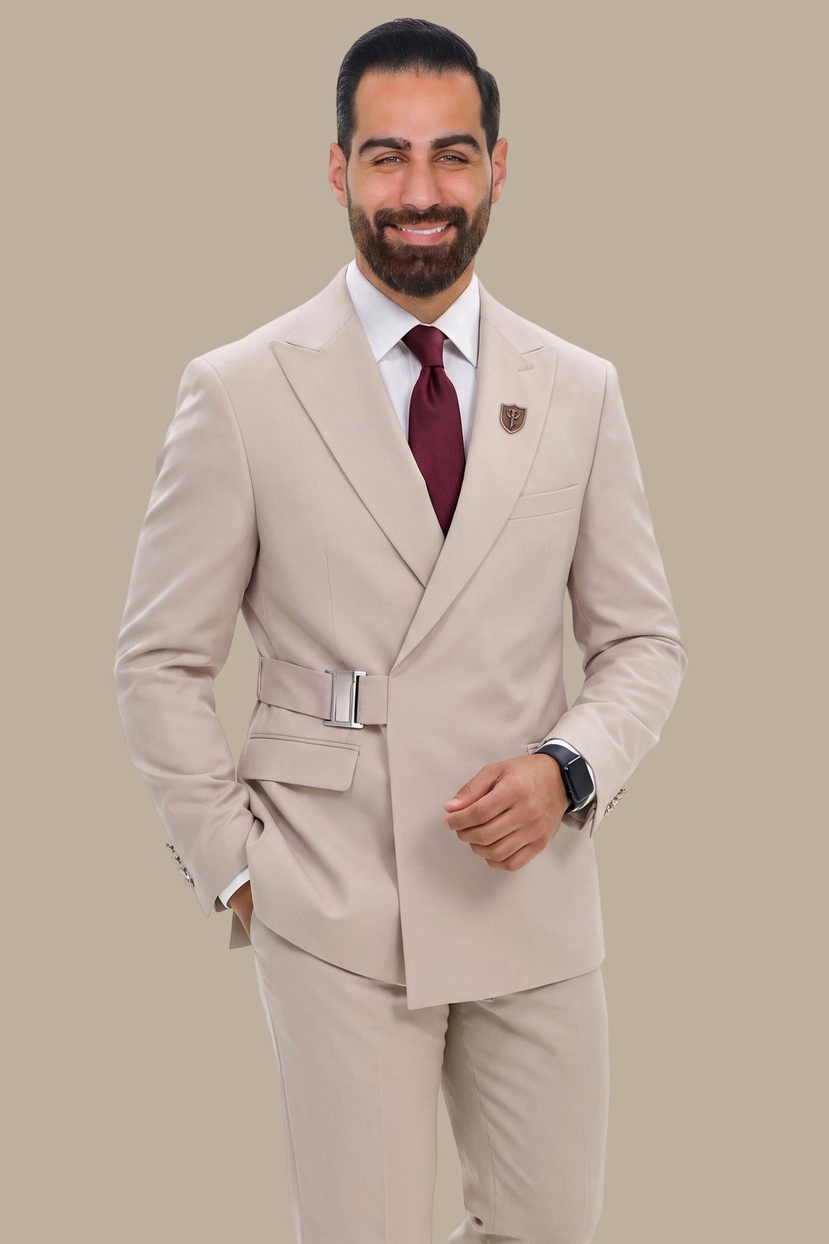 Side Buckle Peak Lapel Suit