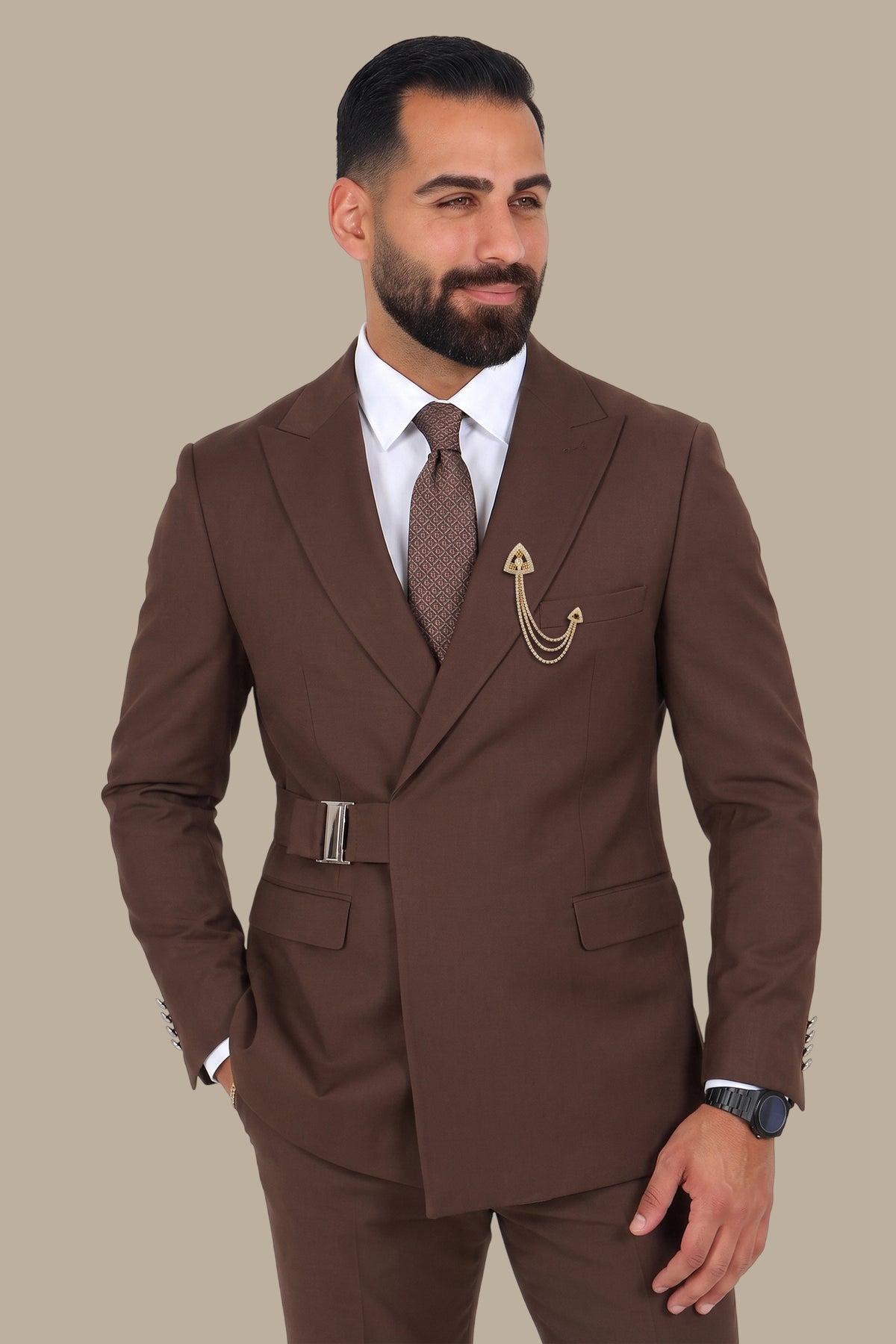 Side Buckle Peak Lapel Suit