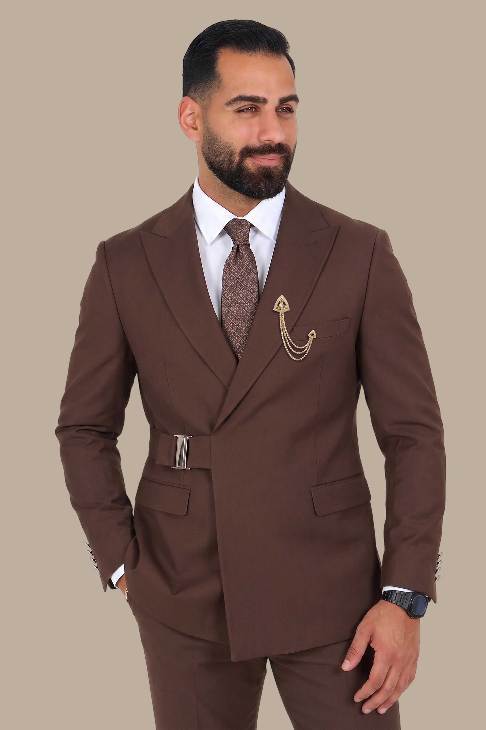 Side Buckle Peak Lapel Suit