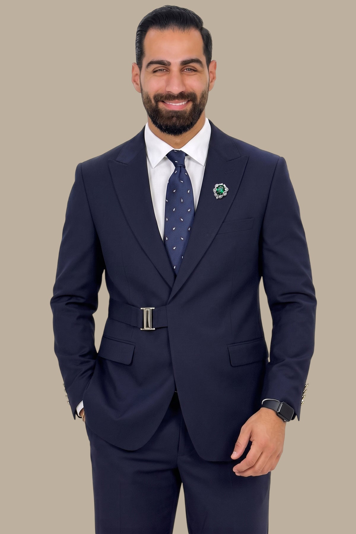 Side Buckle Peak Lapel Suit
