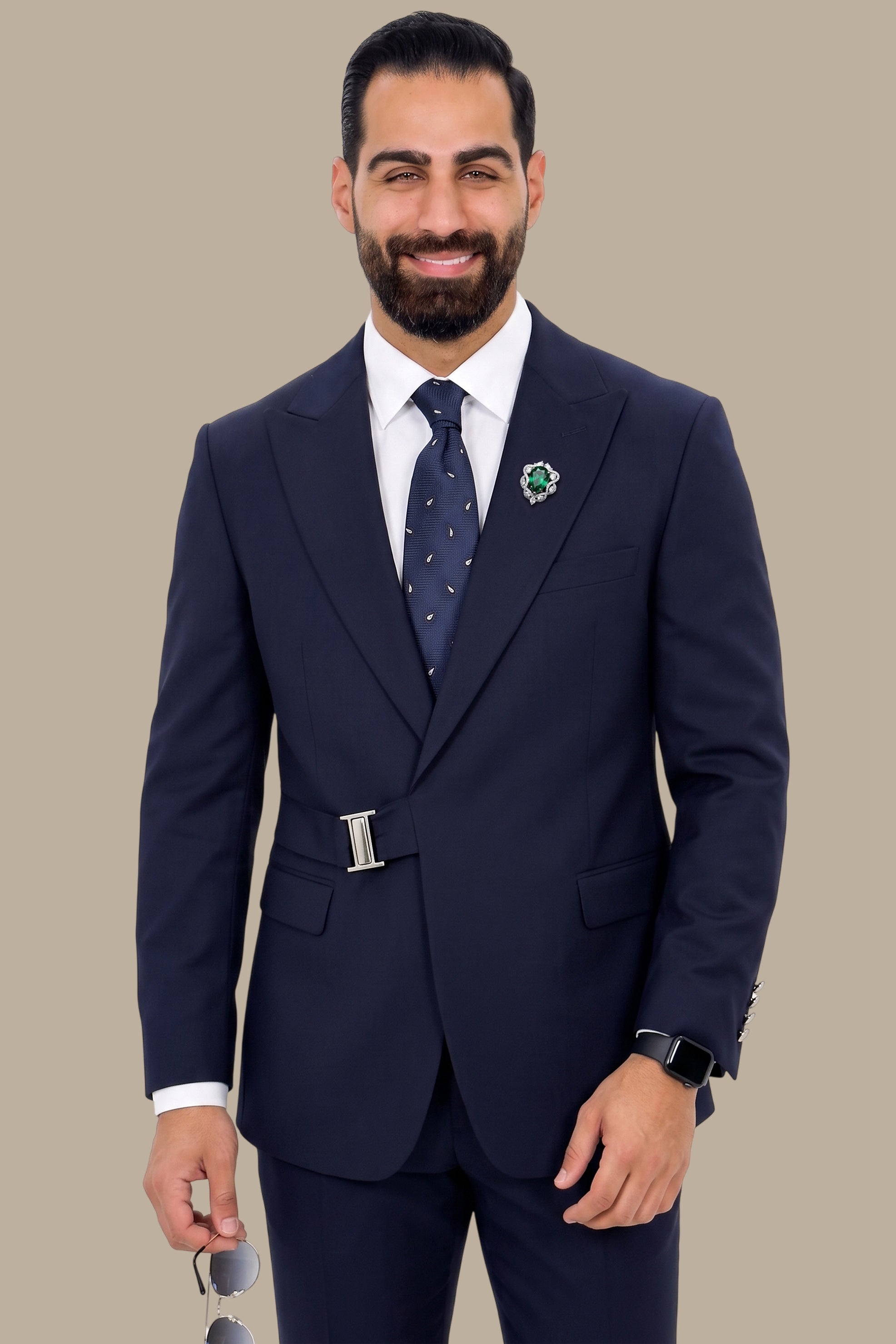 Side Buckle Peak Lapel Suit