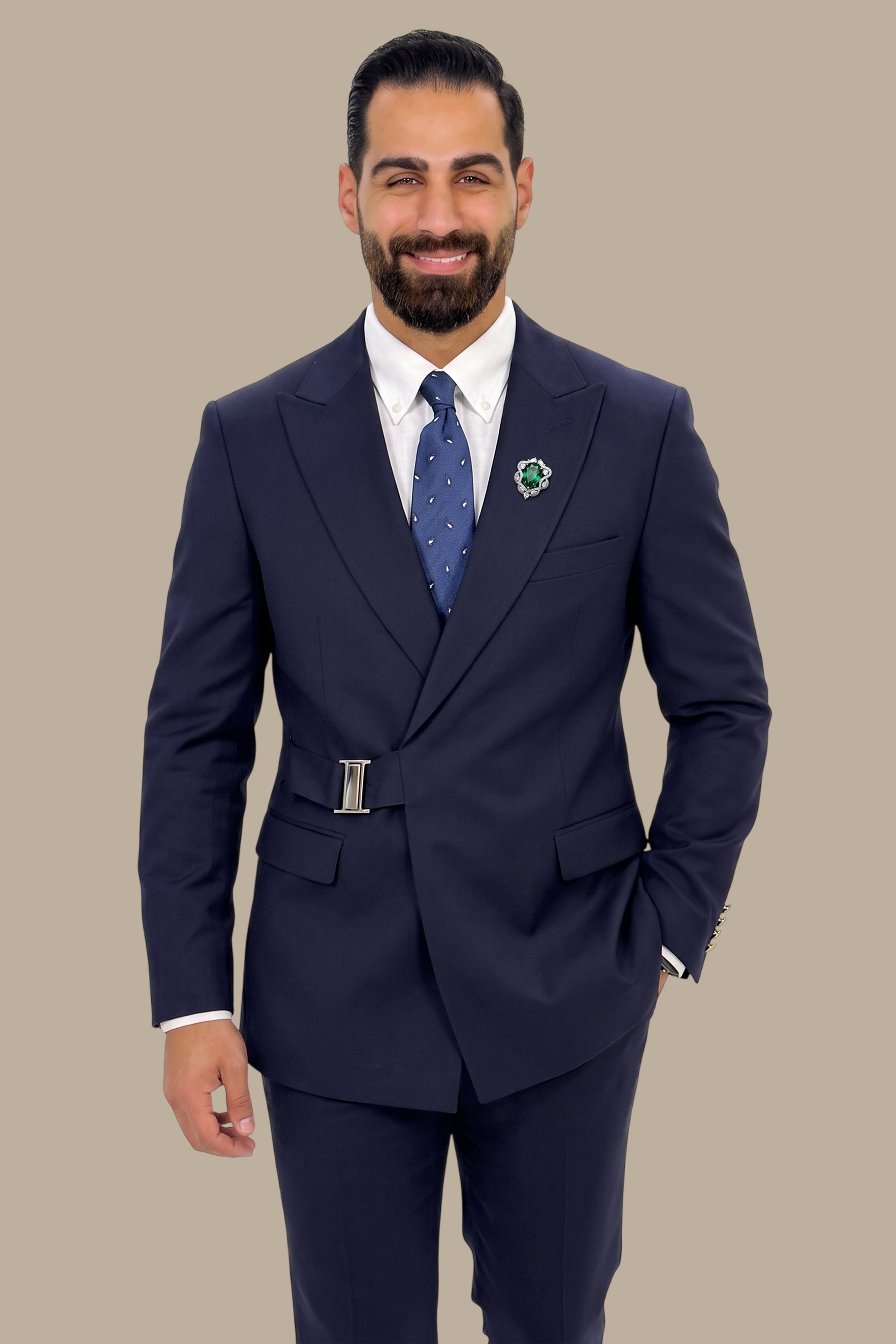 Side Buckle Peak Lapel Suit