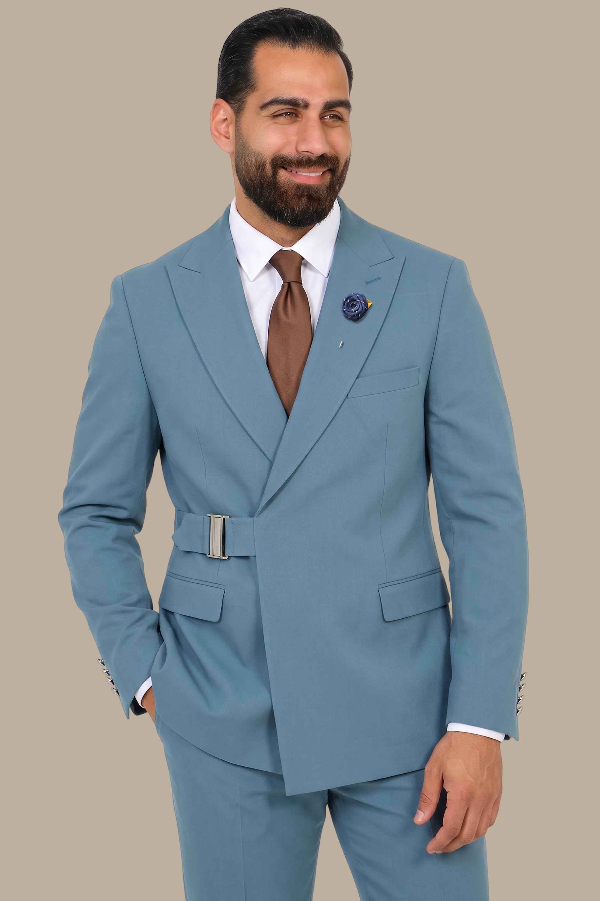 Side Buckle Peak Lapel Suit