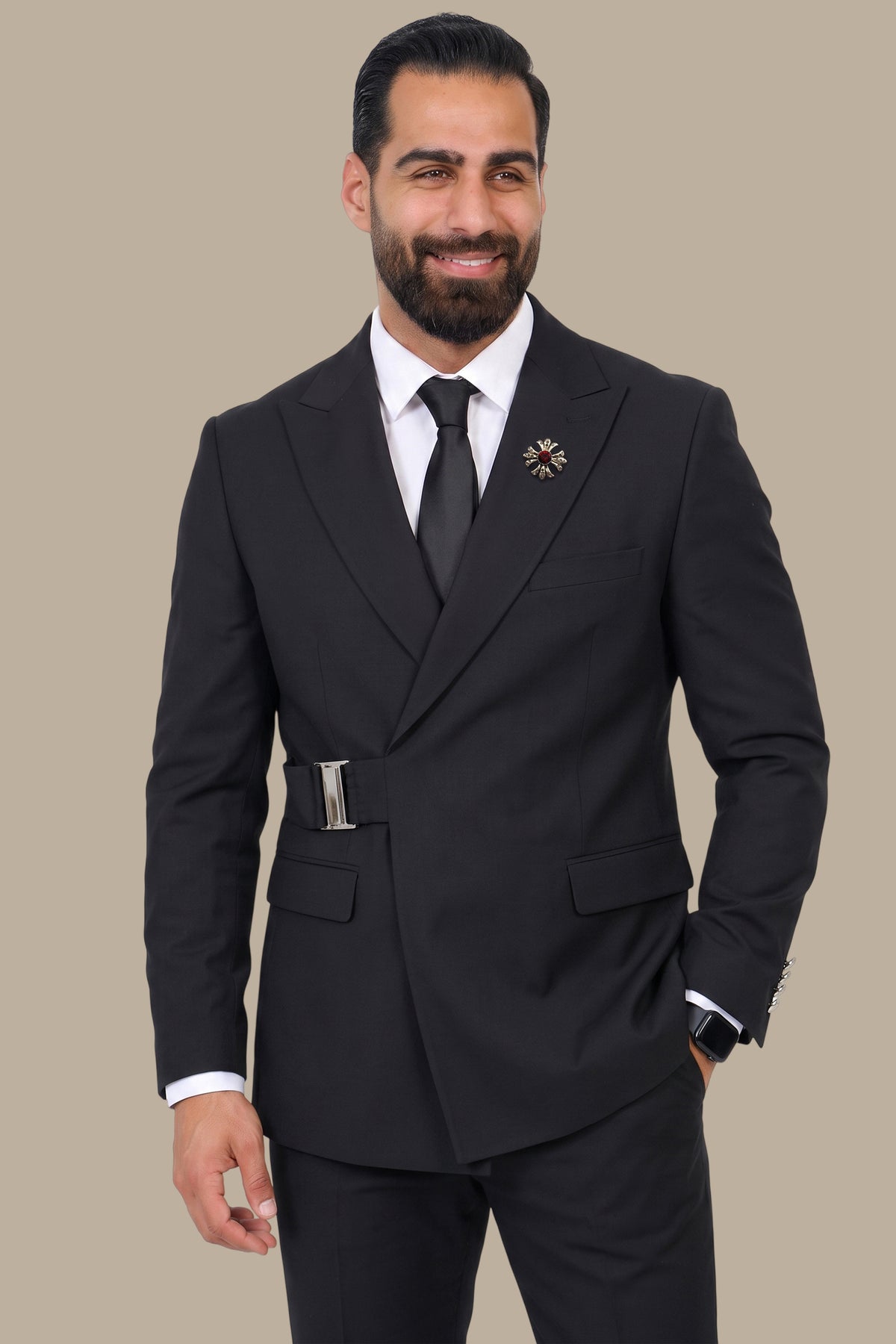 Side Buckle Peak Lapel Suit