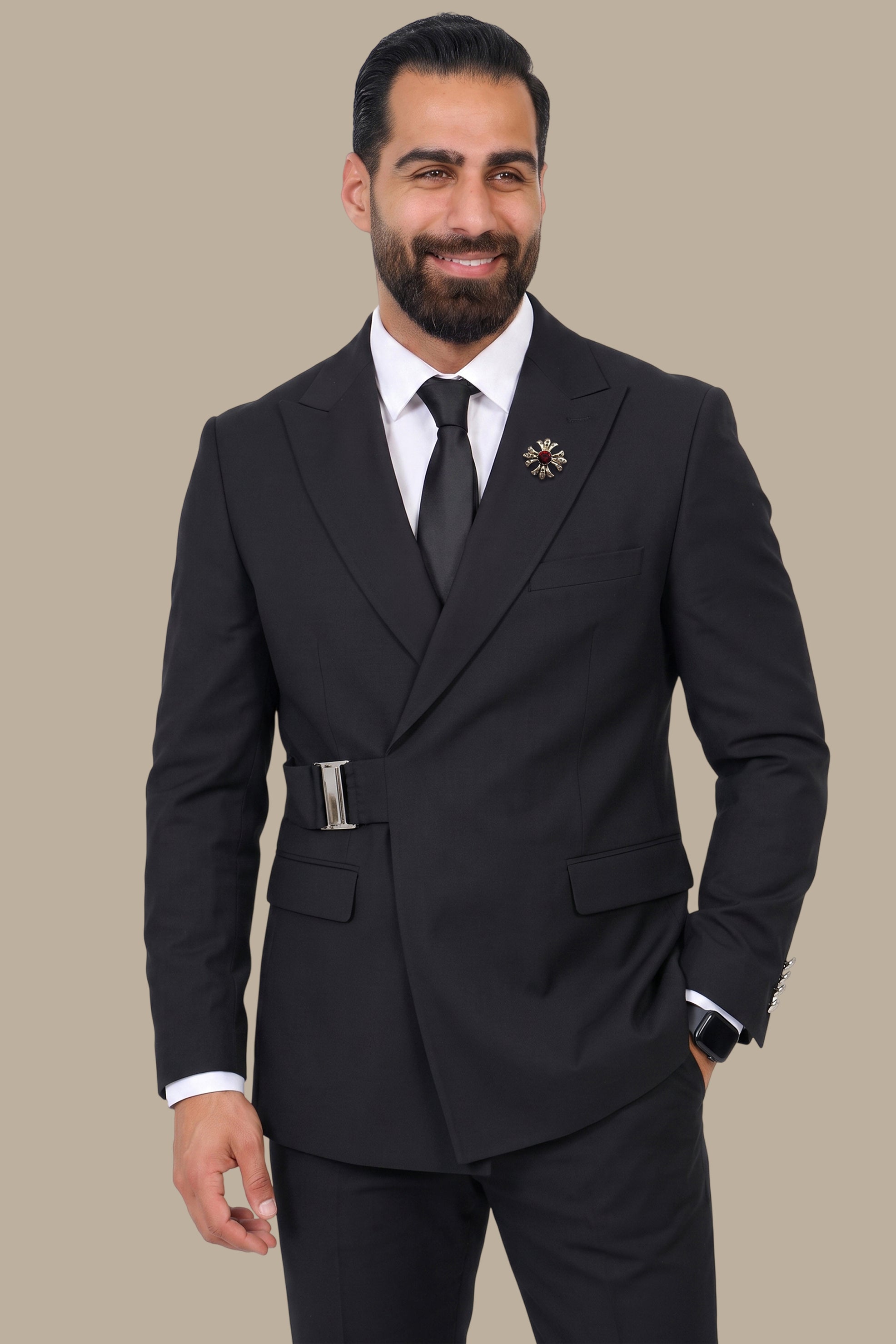 Side Buckle Peak Lapel Suit
