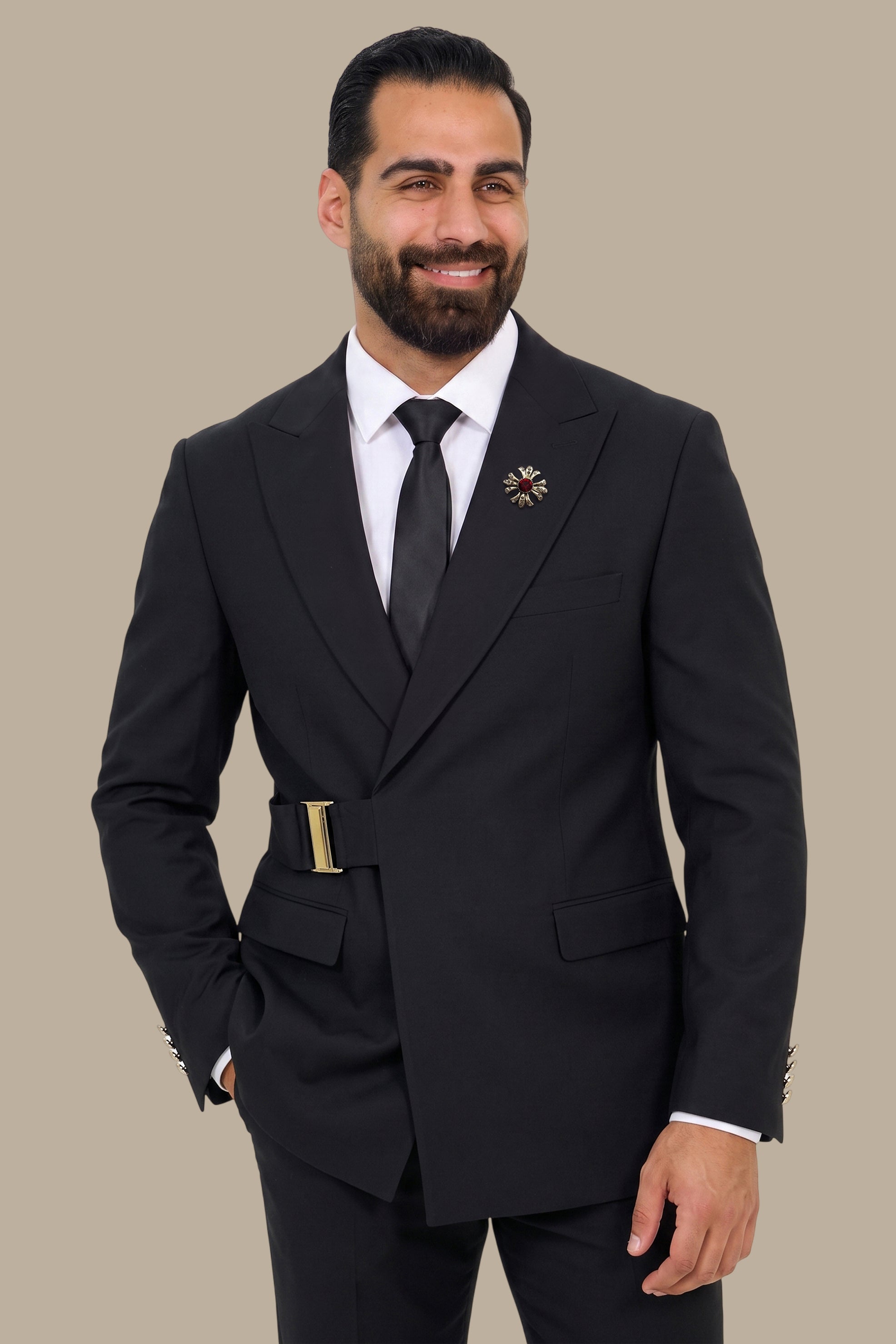 Side Buckle Peak Lapel Suit