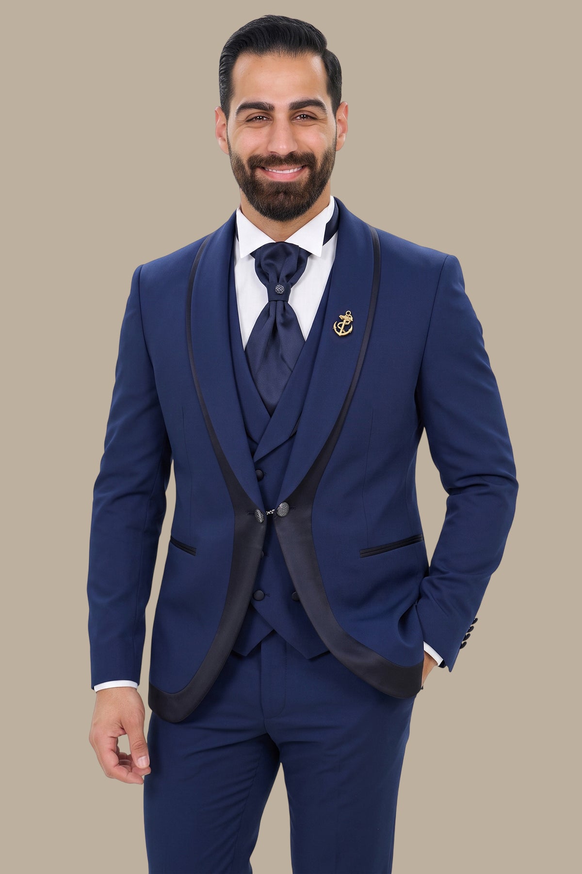 Bord-à-Bord Satin Shawl Collar Tuxedo Navy
