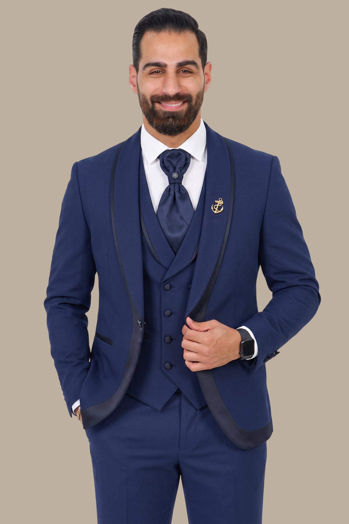 Bord-à-Bord Satin Shawl Collar Tuxedo Navy