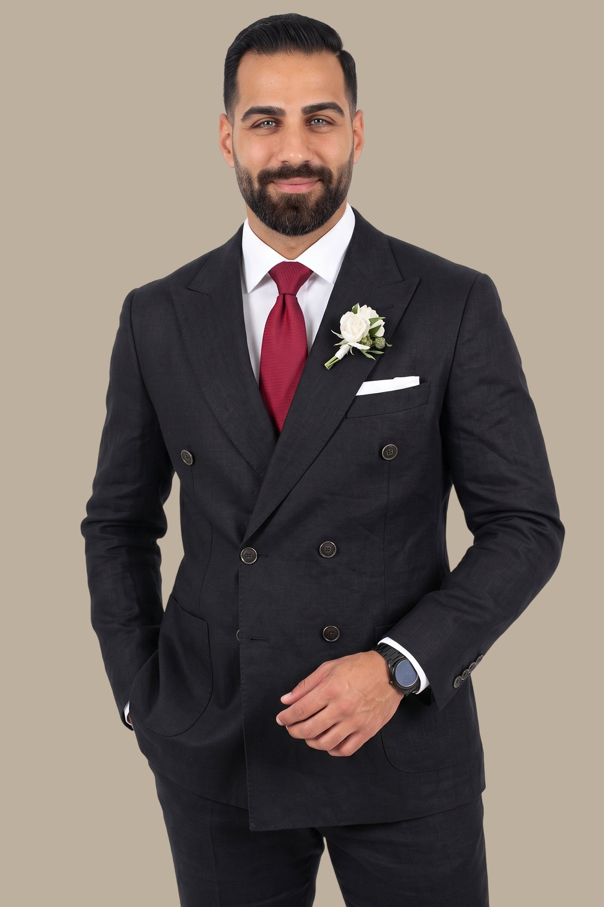 Linen Double-Breasted Suit – 6 Buttons