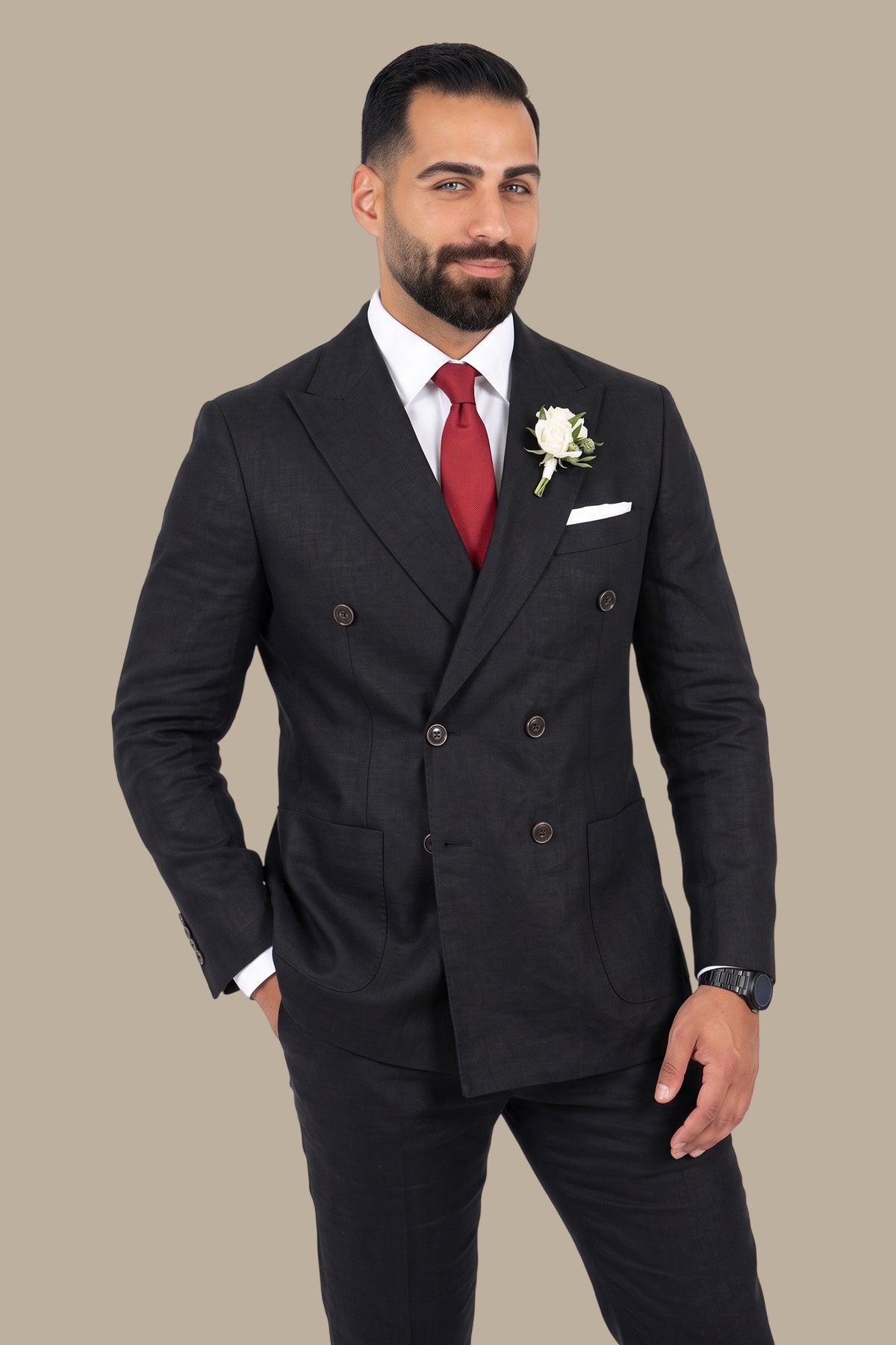 Linen Double-Breasted Suit – 6 Buttons