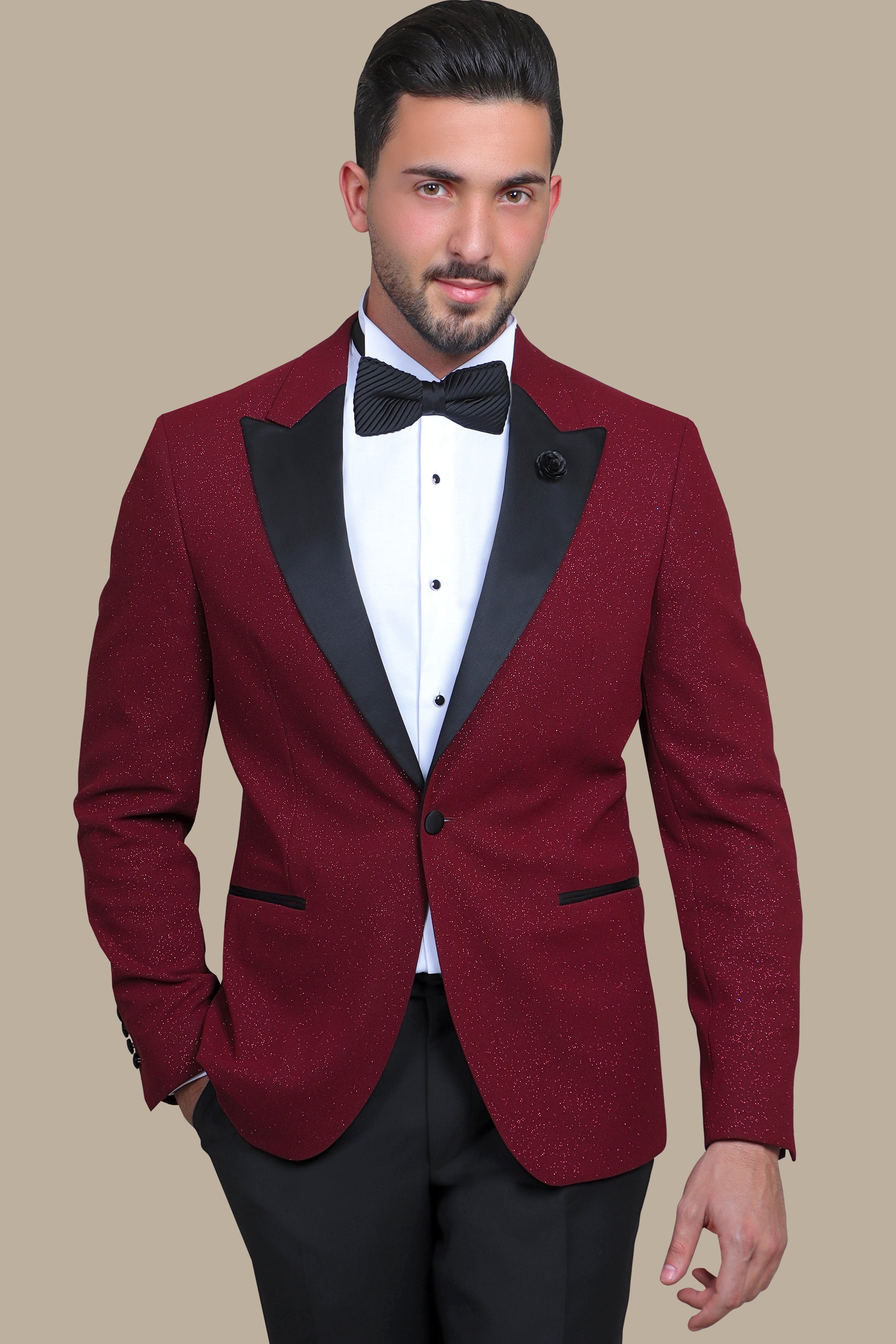 Burgundy Glitter: FV Special Collection Tuxedo Suit