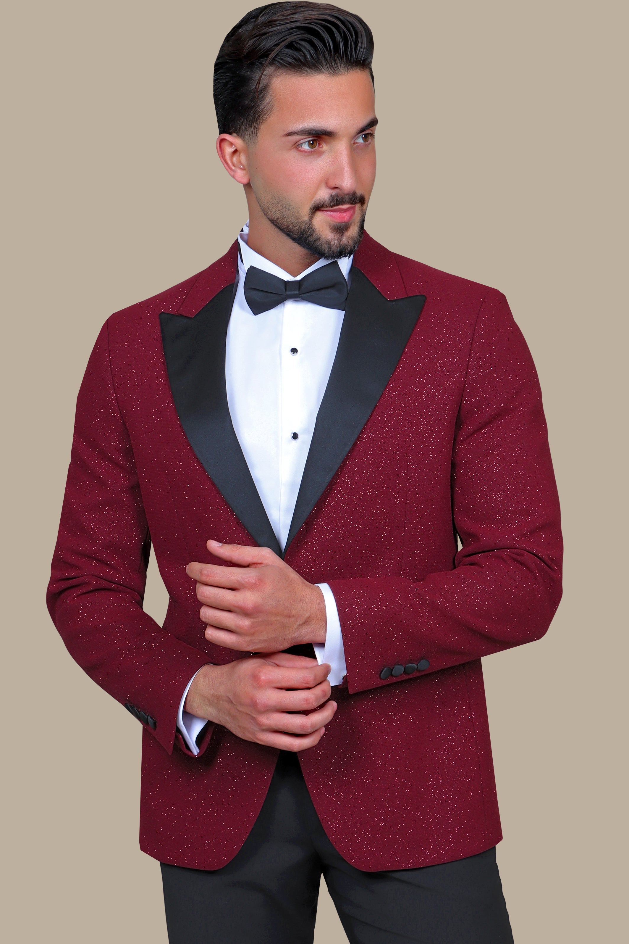 Burgundy Glitter: FV Special Collection Tuxedo Suit