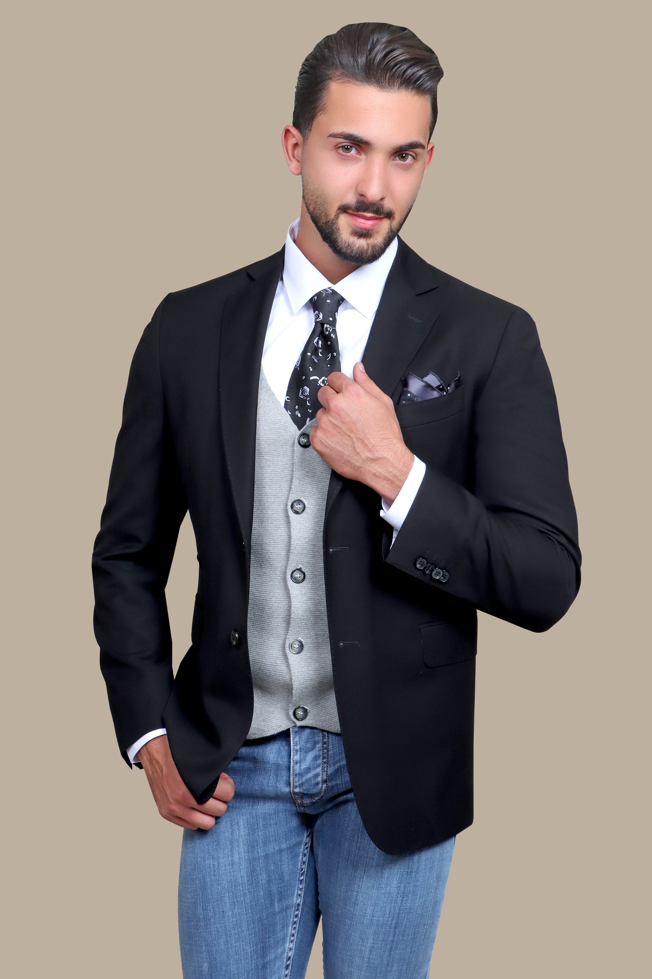 Black Notch Lapel Structured Blazer