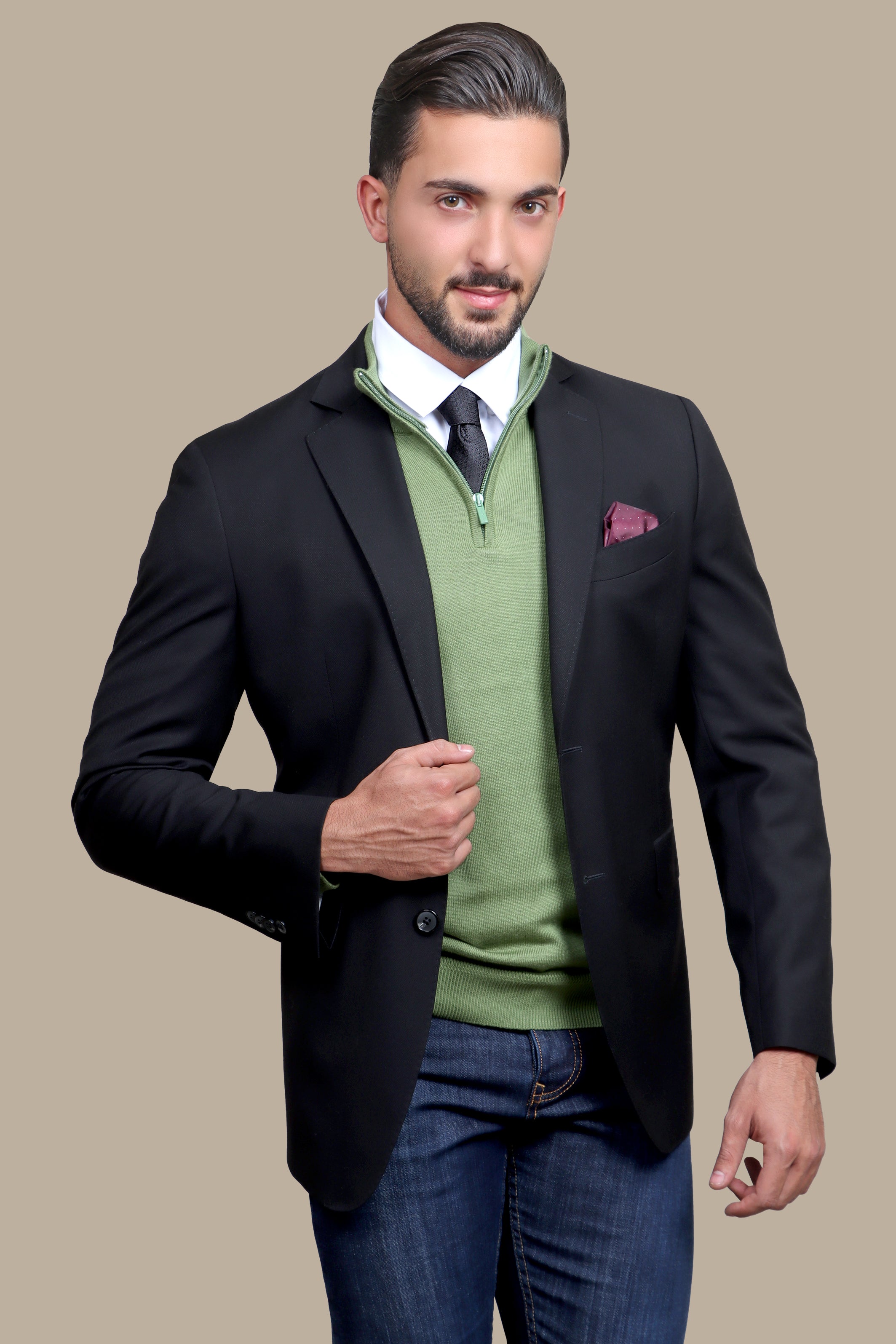 Black Notch Lapel Structured Blazer