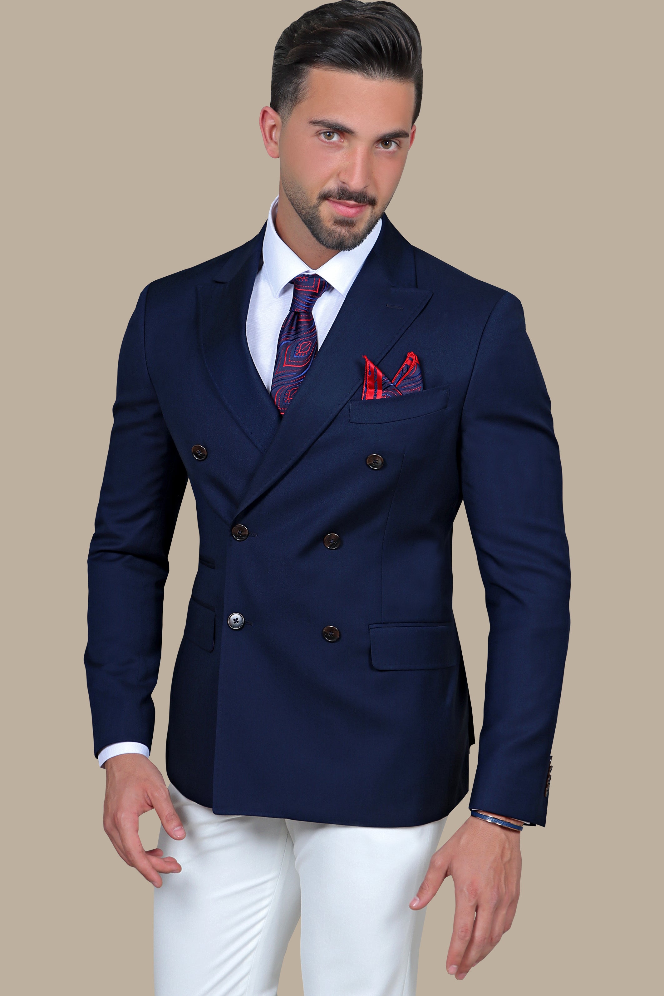 Navy Double-Breasted Basic Blazer