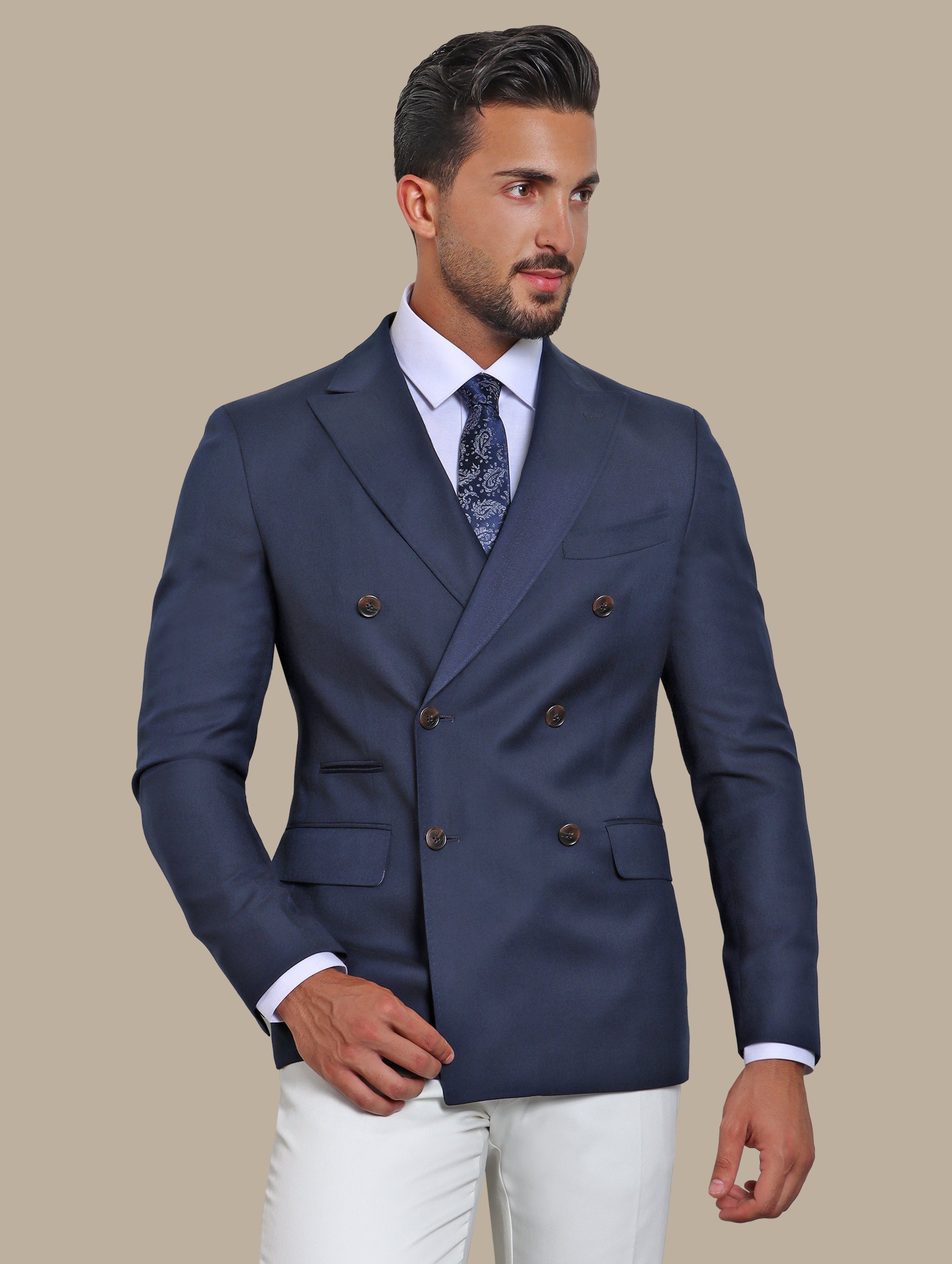 Navy Double-Breasted Basic Blazer