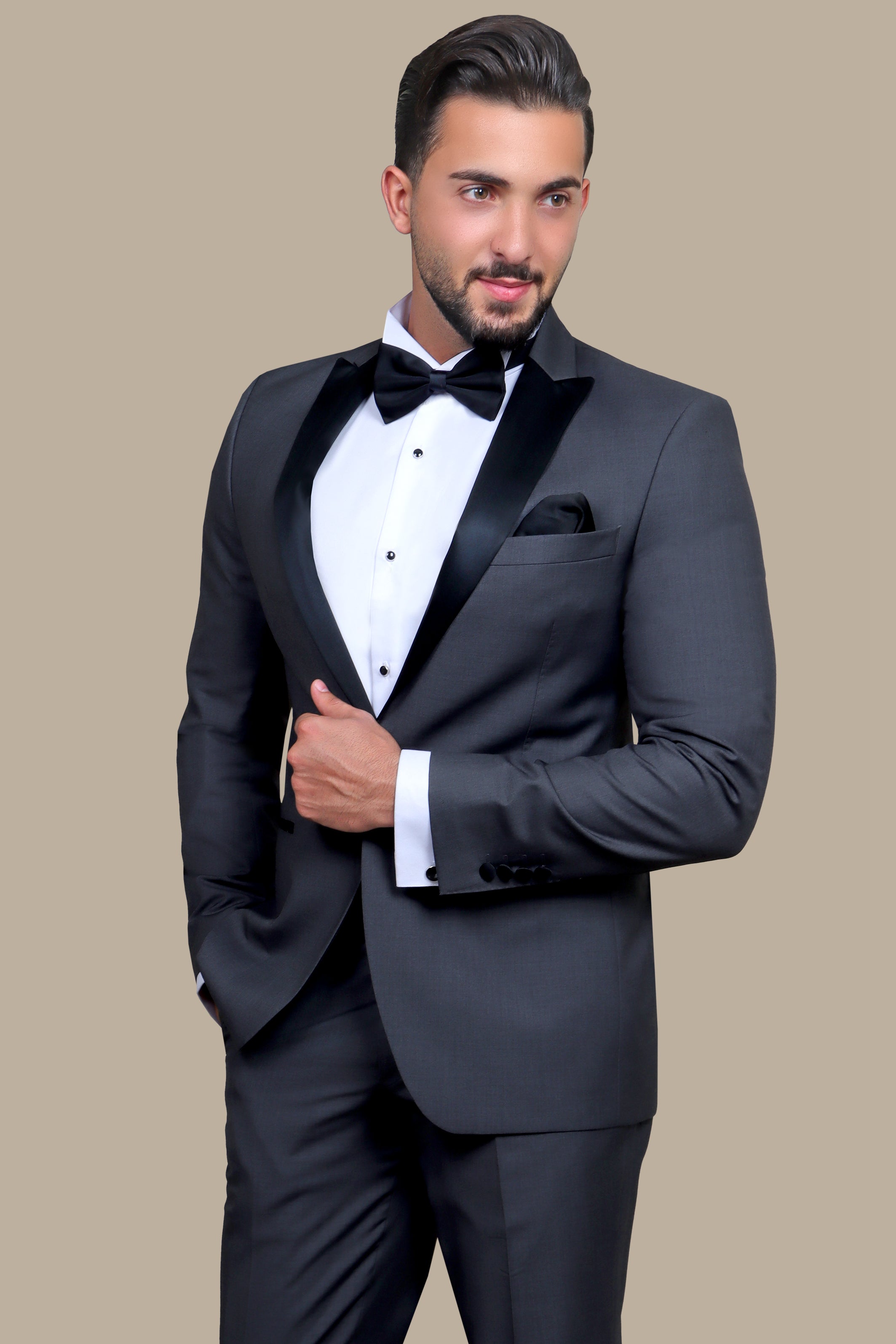 Dark Grey Plain Peak Tuxedo