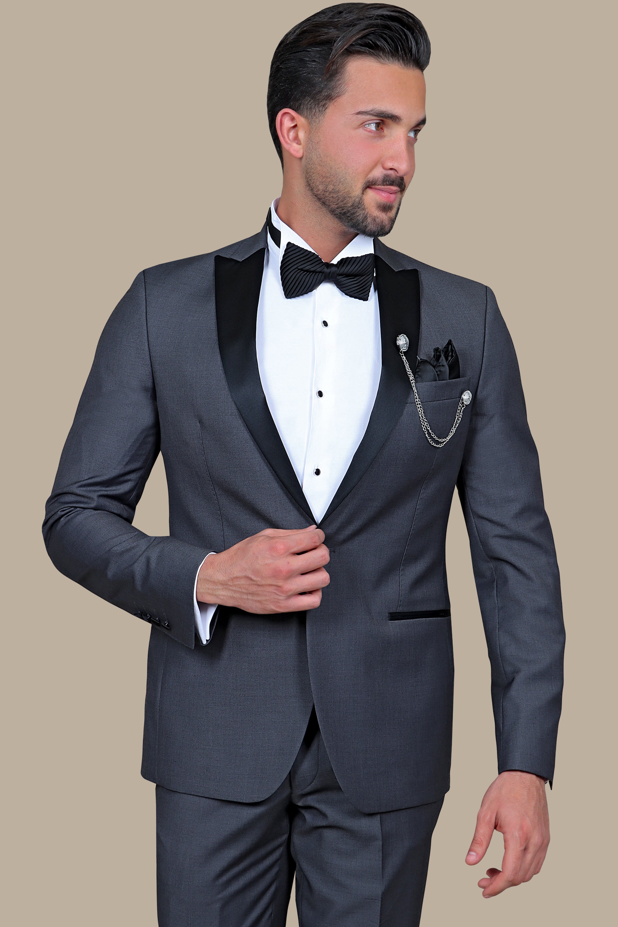 Dark Grey Plain Peak Tuxedo