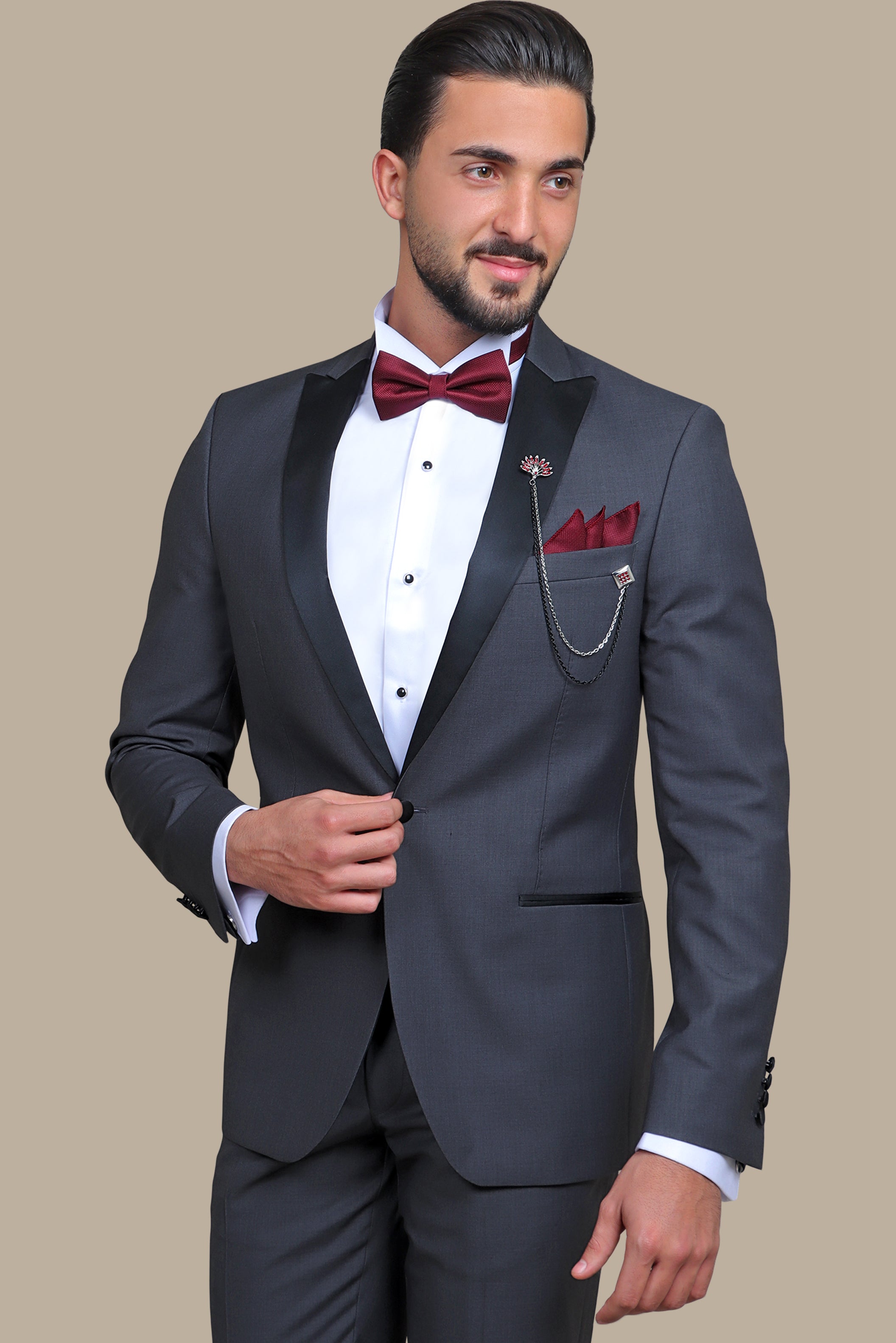 Dark Grey Plain Peak Tuxedo