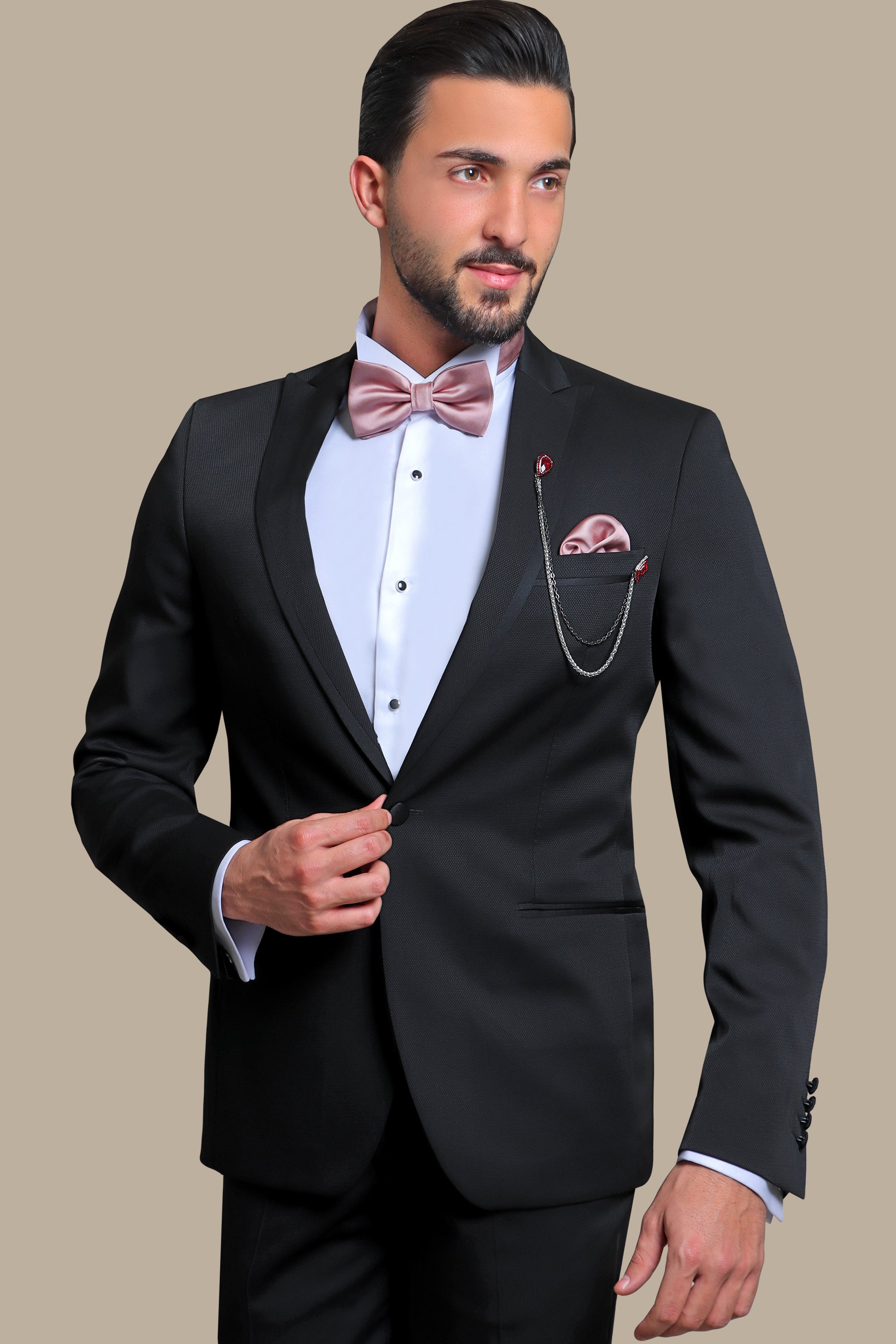 Black Pique Piping Tuxedo