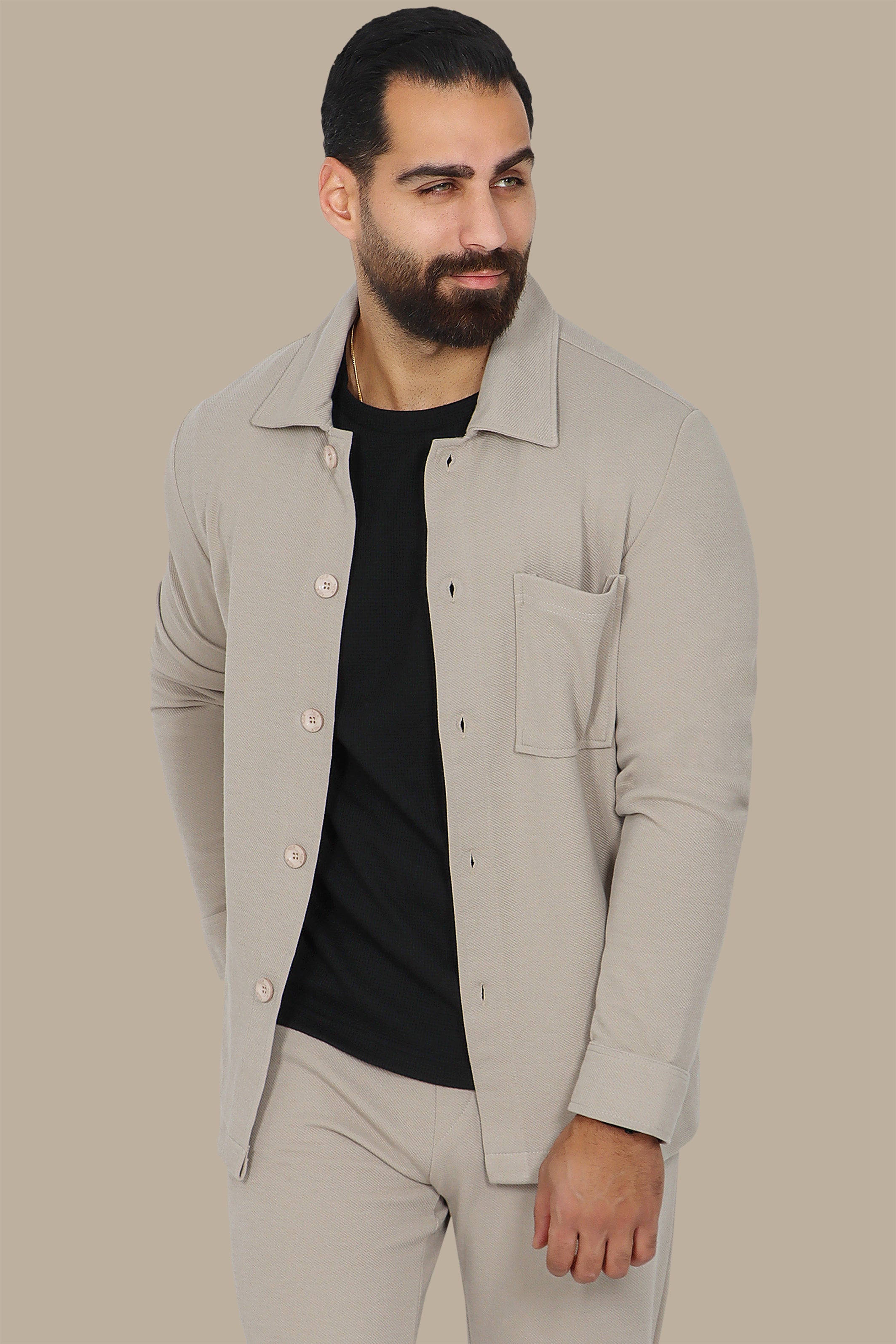 Opulent Comfort: Beige Twin Pocket Luxury Tracksuit