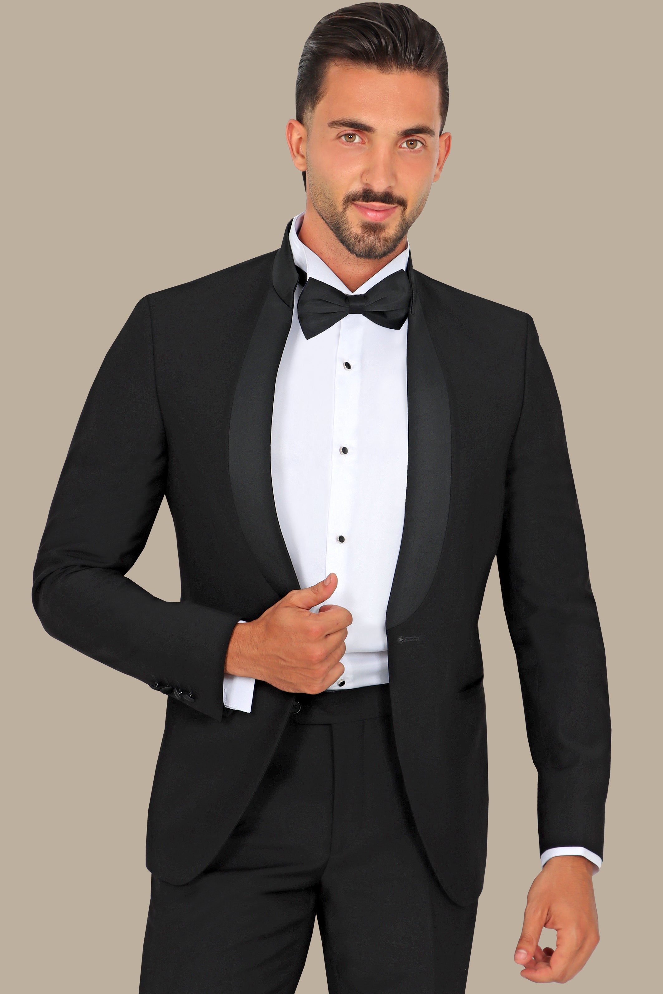 Col Mao Satin Tuxedo in Black