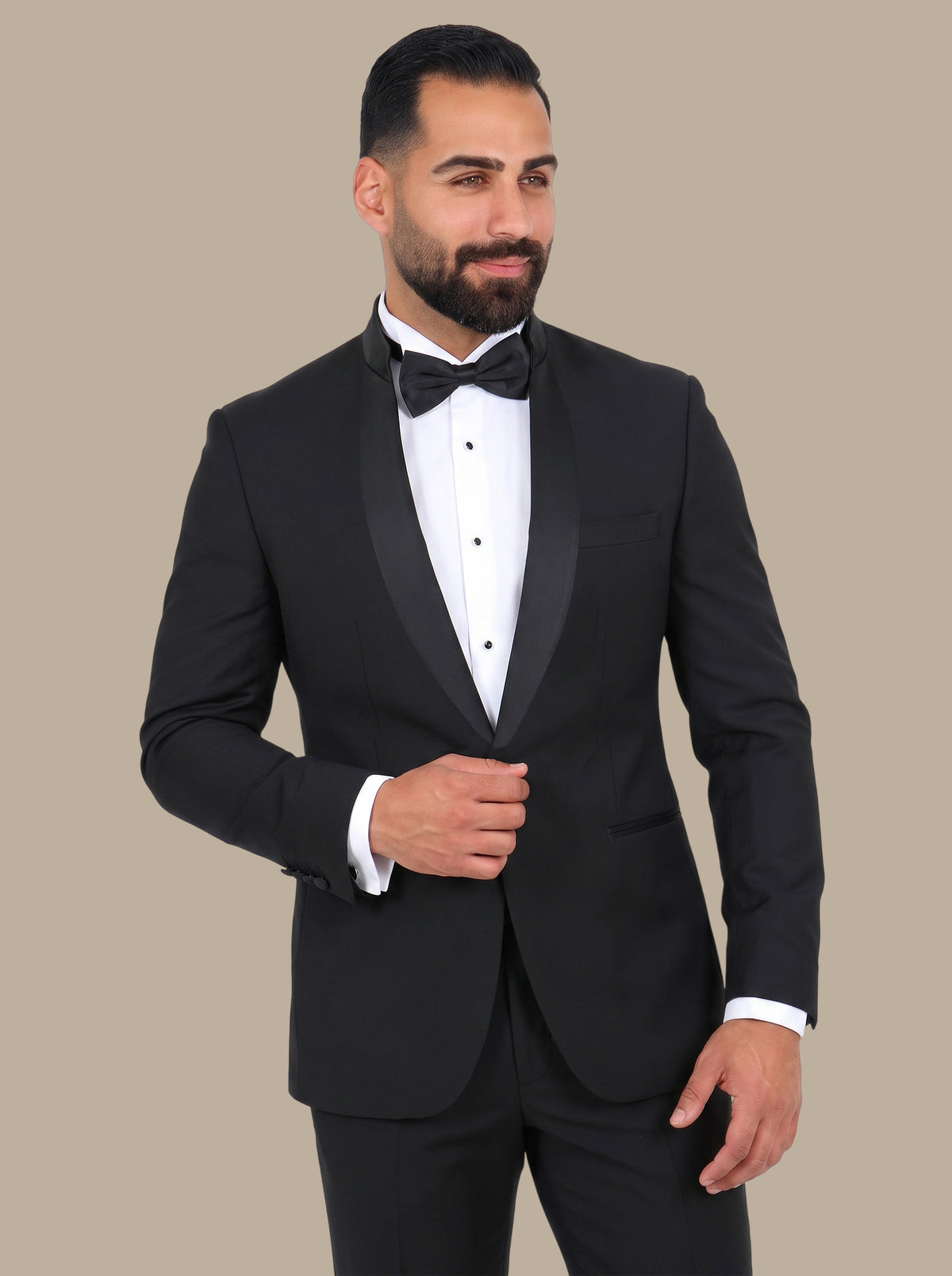 Col Mao Satin Tuxedo in Black