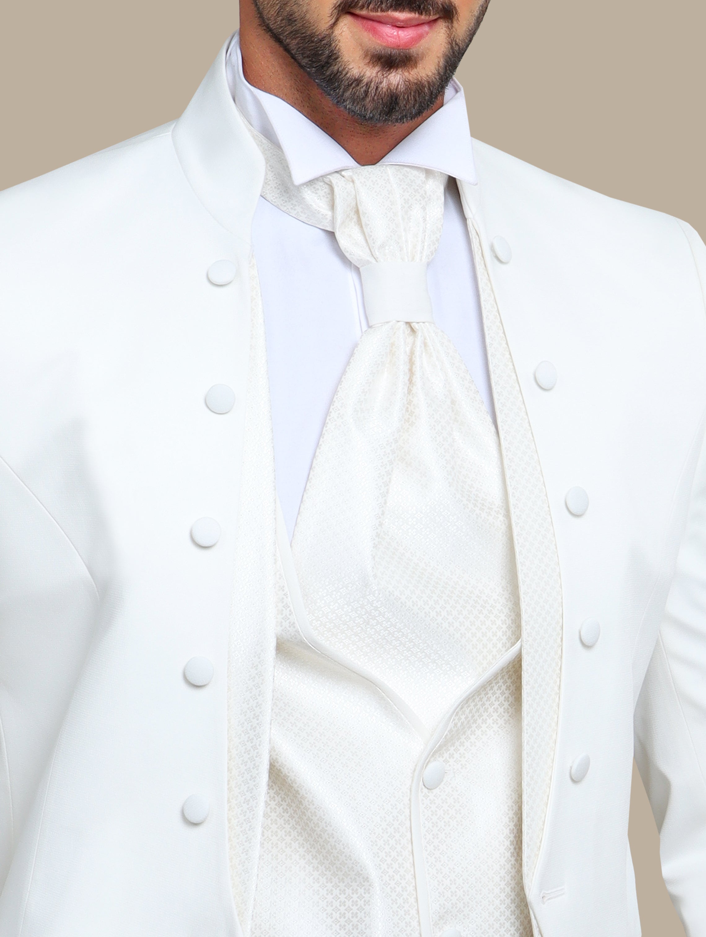 White 4-Piece Mao Collar Tuxedo