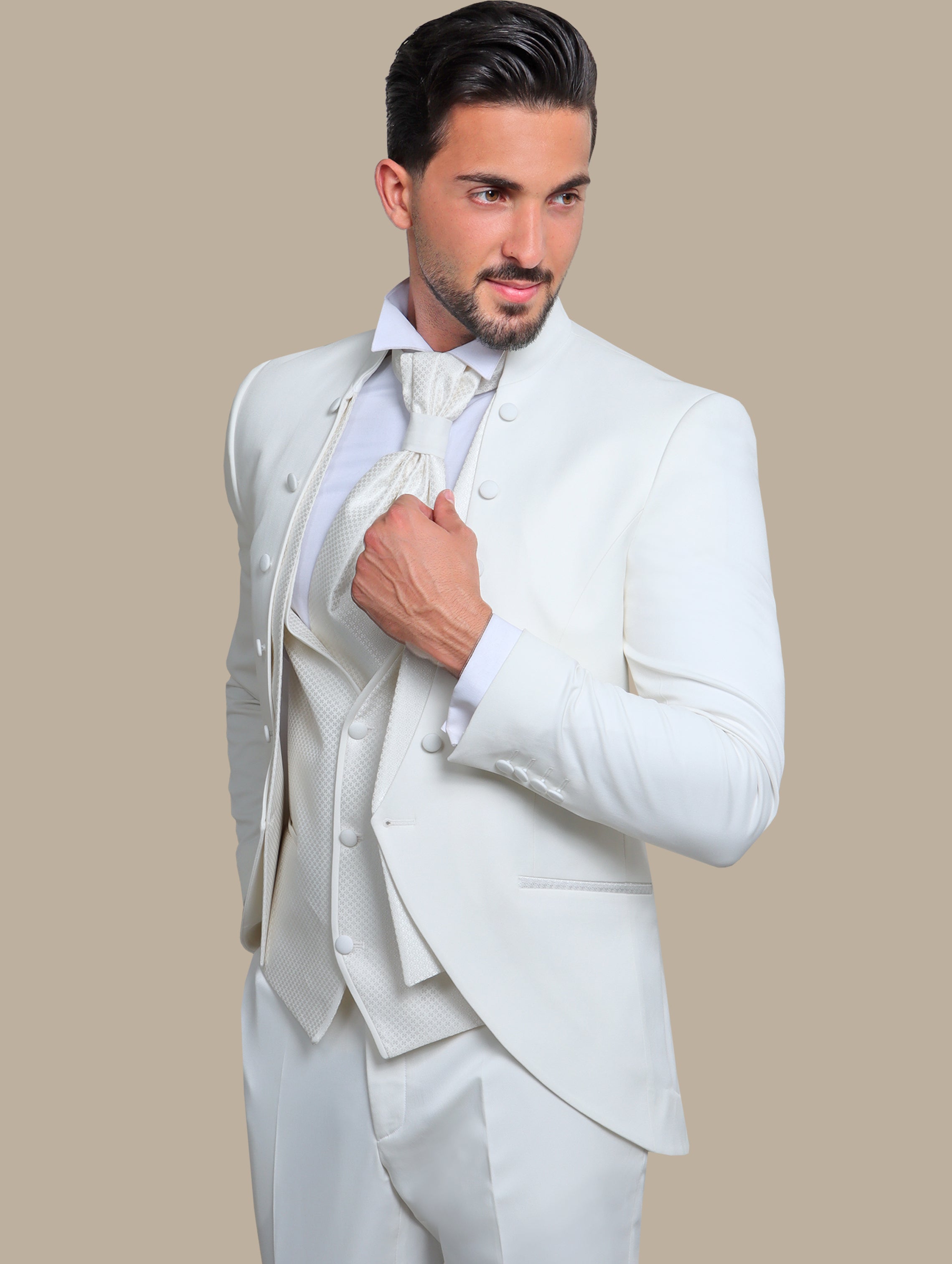 White 4-Piece Mao Collar Tuxedo