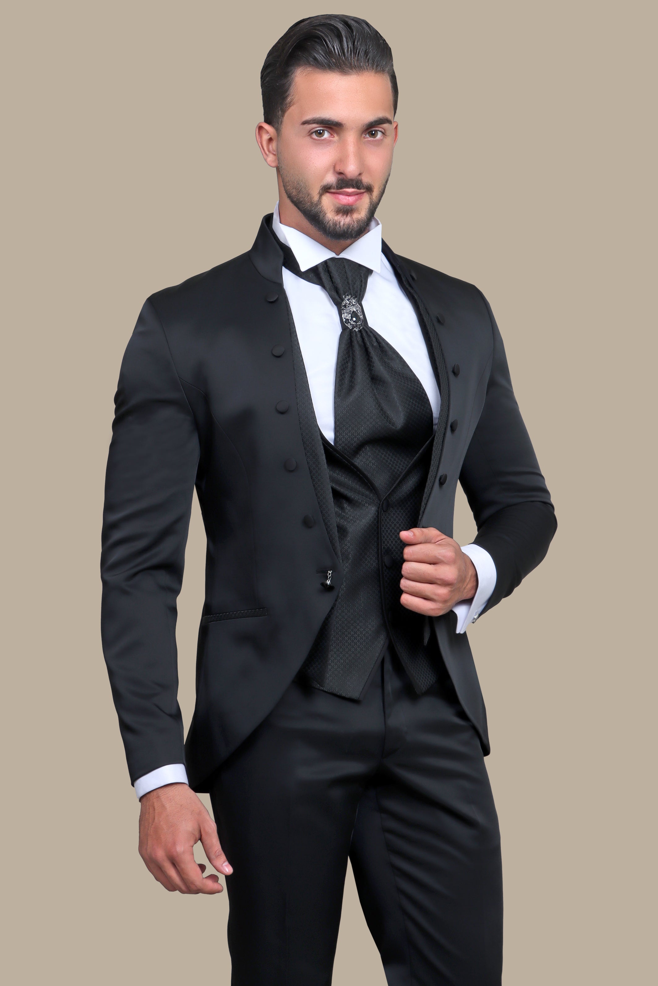 Black Mao Collar 4-Piece Tuxedo