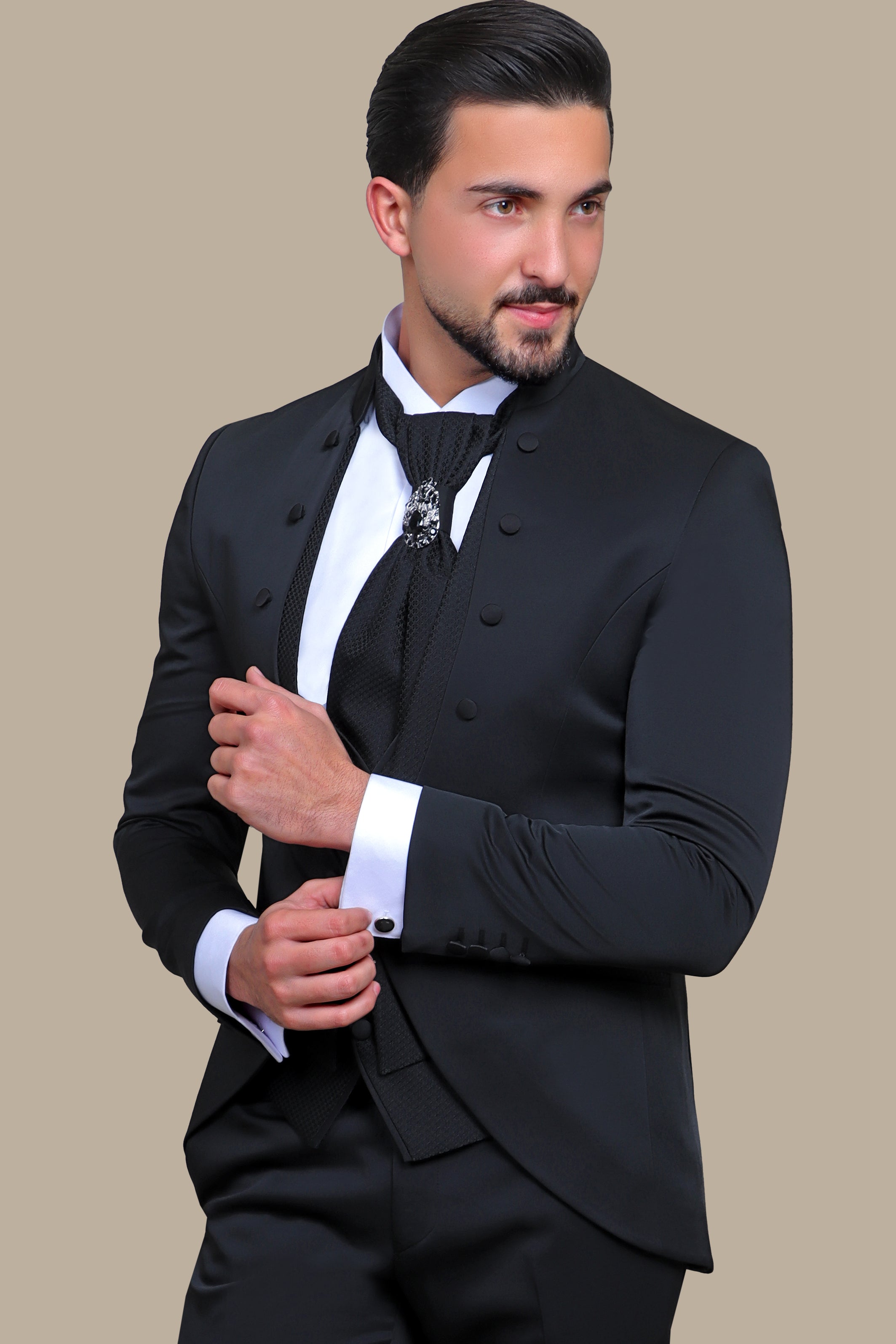 Black Mao Collar 4-Piece Tuxedo