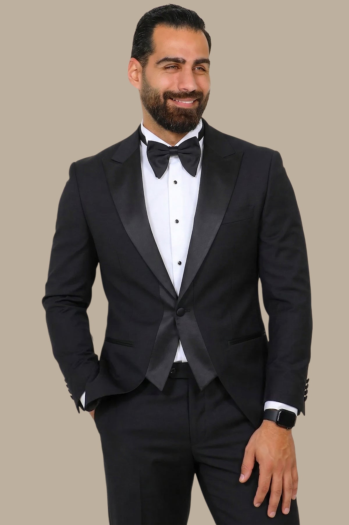 Black Bonjour Tuxedo: Long Peak Elegance