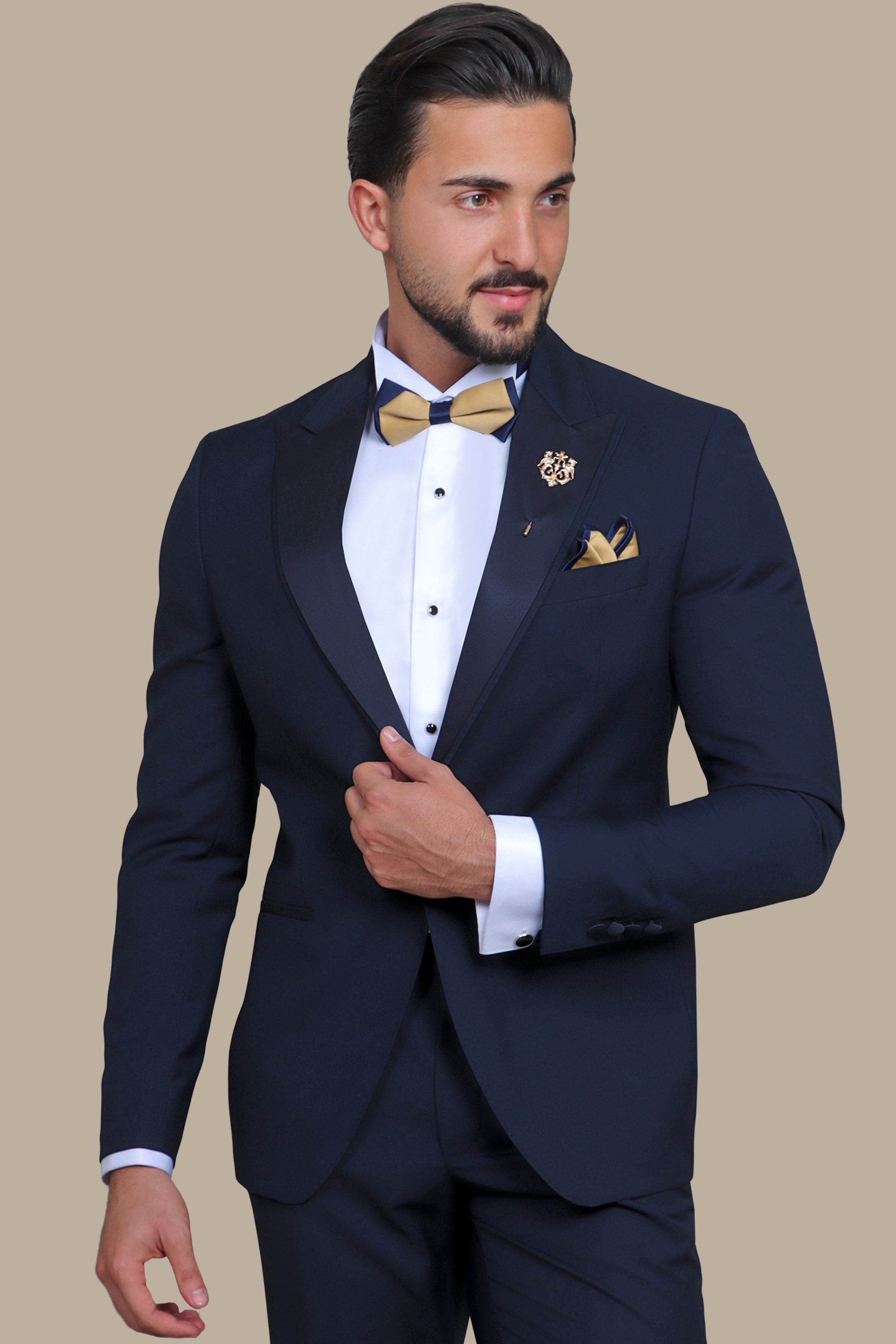 Navy Peak Lapel Double Layer Tuxedo