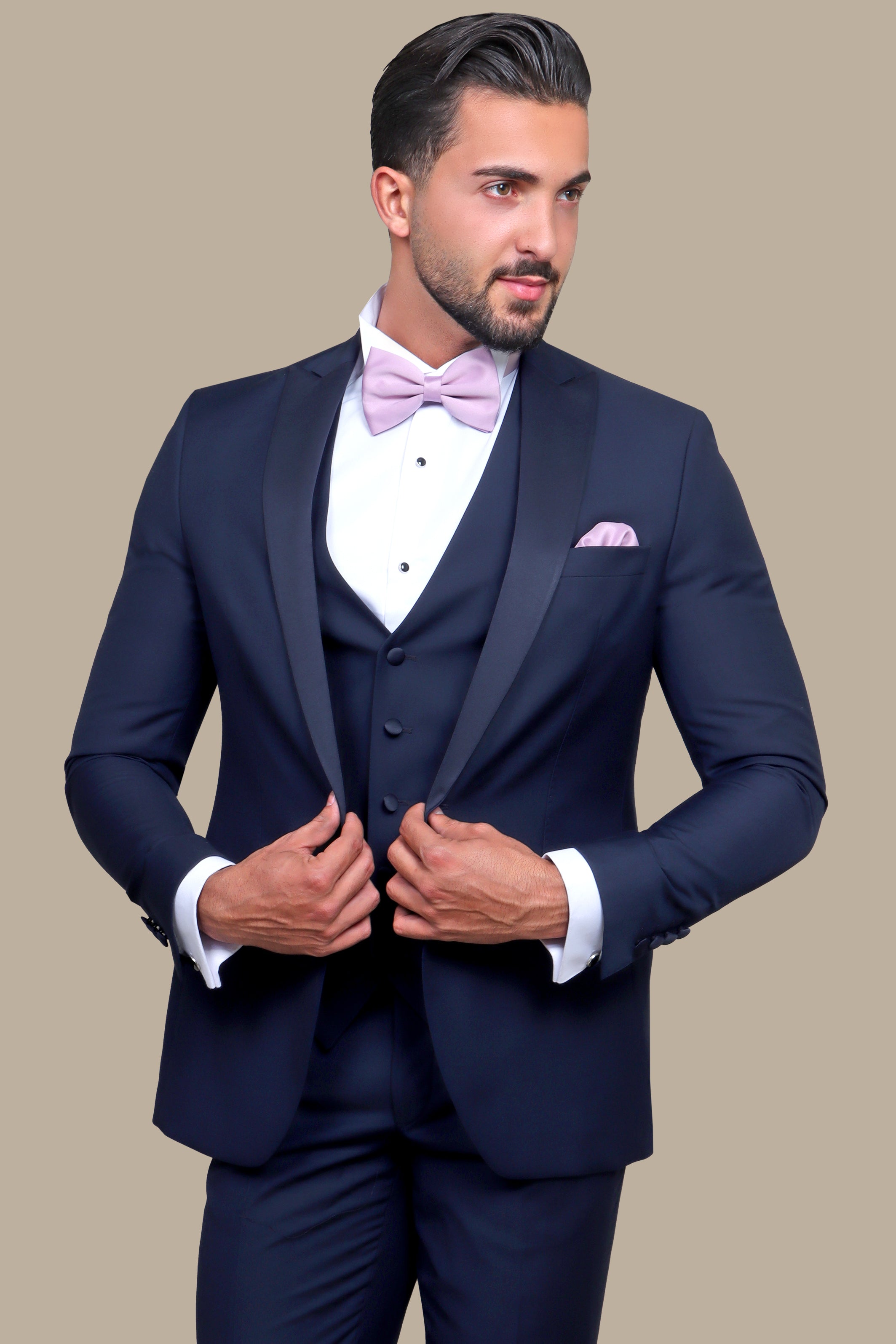 Navy 3-Piece Plain Peak Lapel Tuxedo