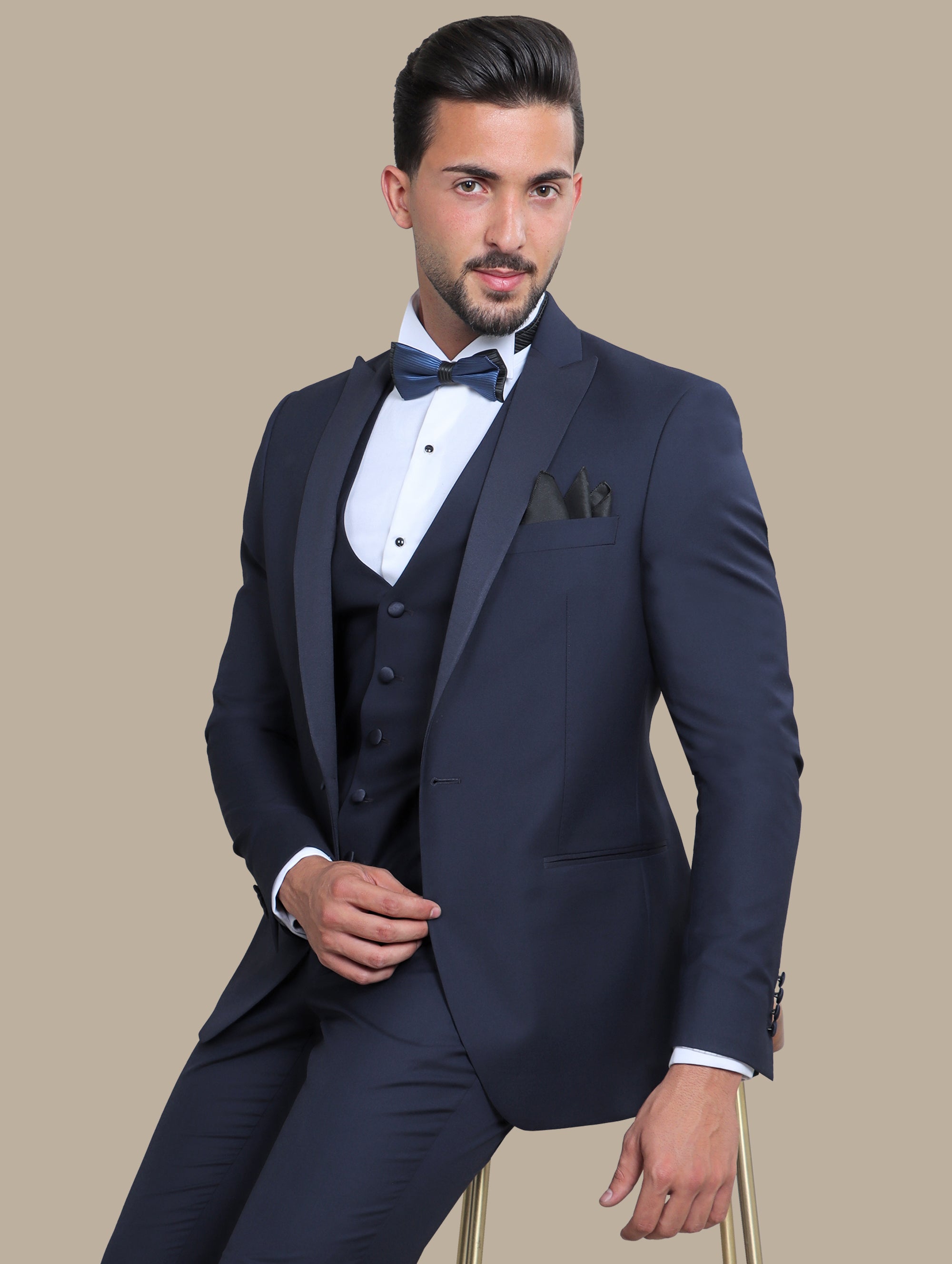 Navy 3-Piece Plain Peak Lapel Tuxedo