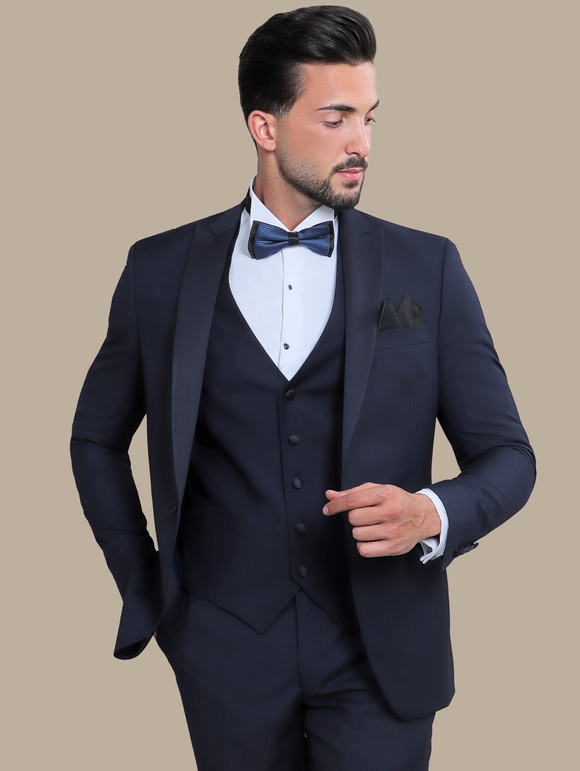 Navy 3-Piece Plain Peak Lapel Tuxedo