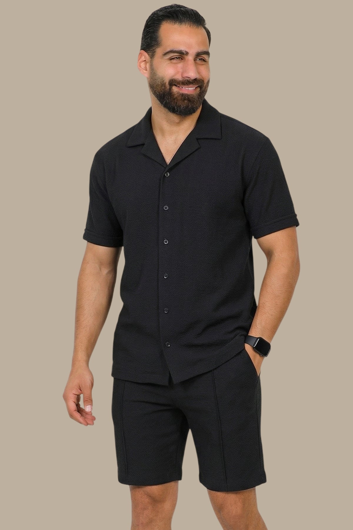 Urban Elegance: Black Structured Tracksuit