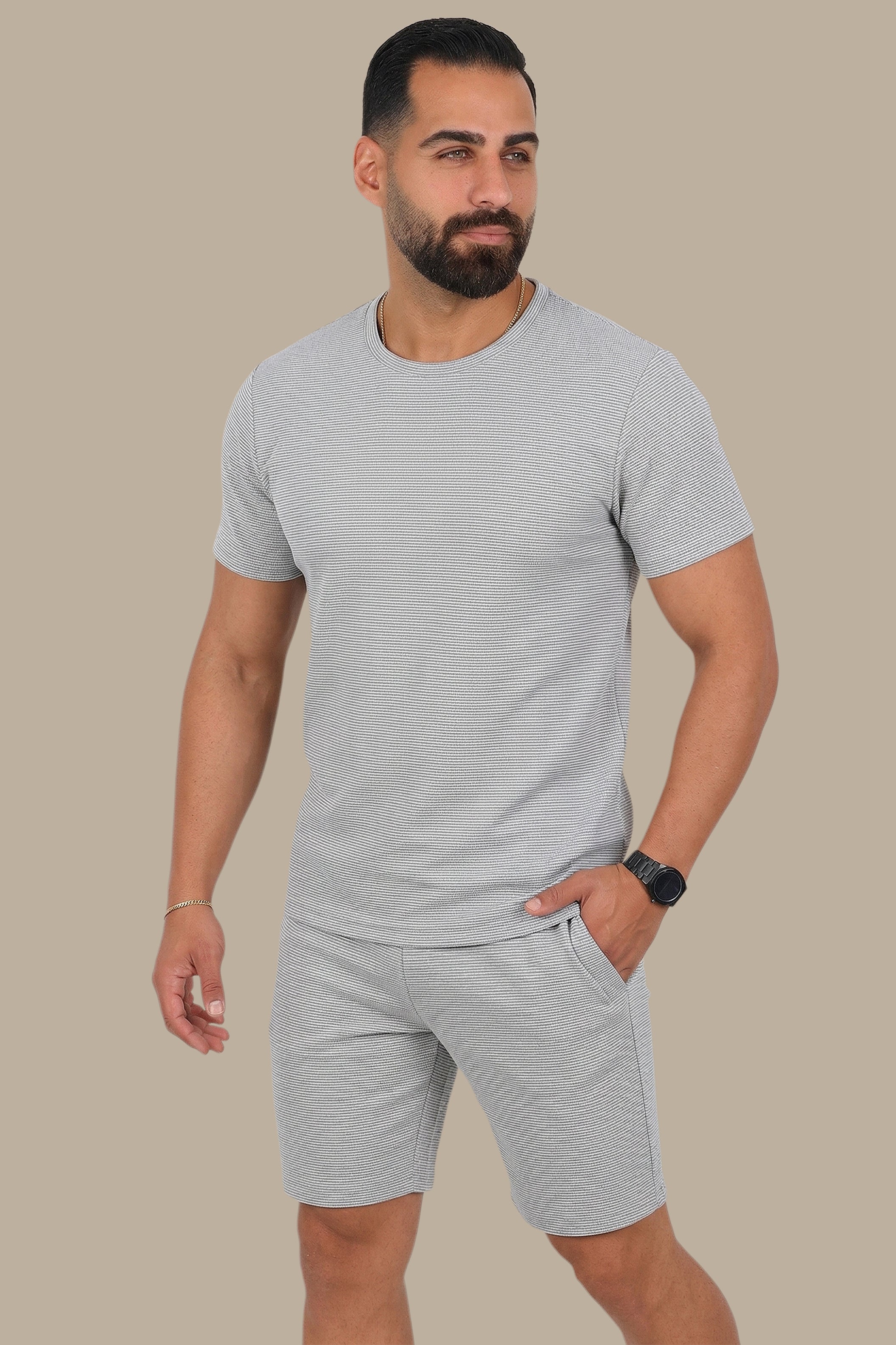 Urban Edge: Light Grey Horizontally Ripped Tracksuit