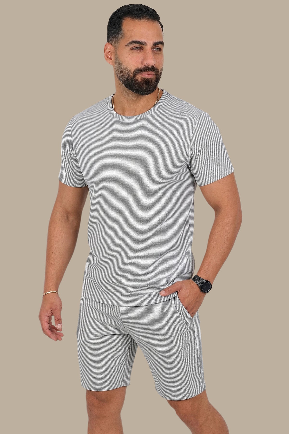 Urban Edge: Light Grey Horizontally Ripped Tracksuit