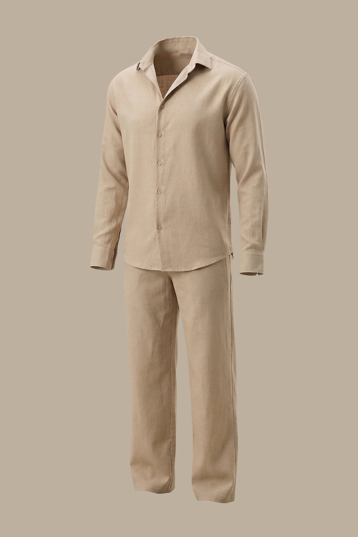 Beige Linen Loose Long Sleeve Tracksuit