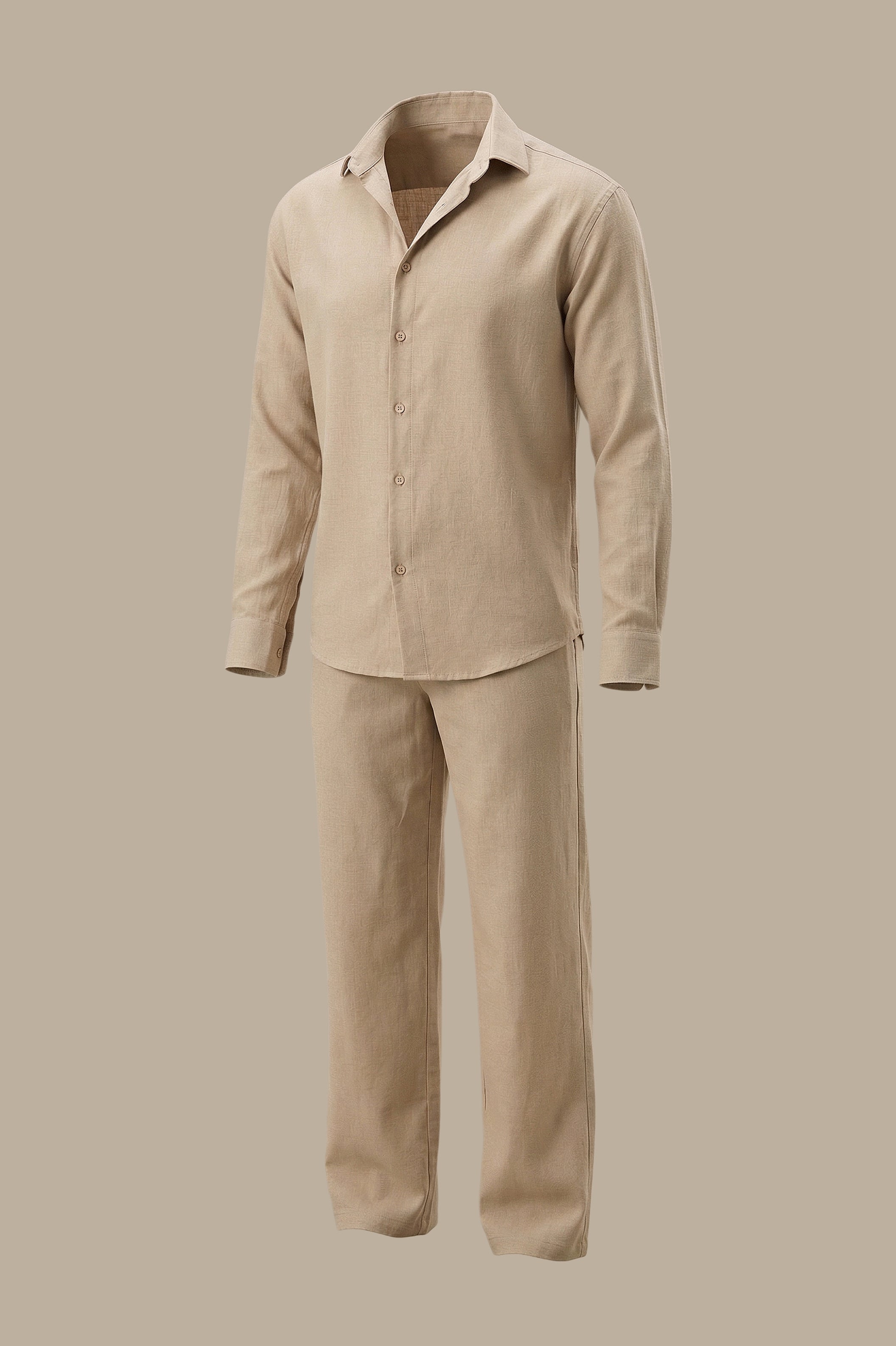 Beige Linen Loose Long Sleeve Tracksuit